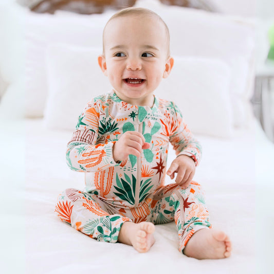 Desert Cactus Vibes | Bamboo Footless Onesie Romper | "Mama, I Wished for You" | Thermo-Regulating, Double Zipper, 4-Way Stretch