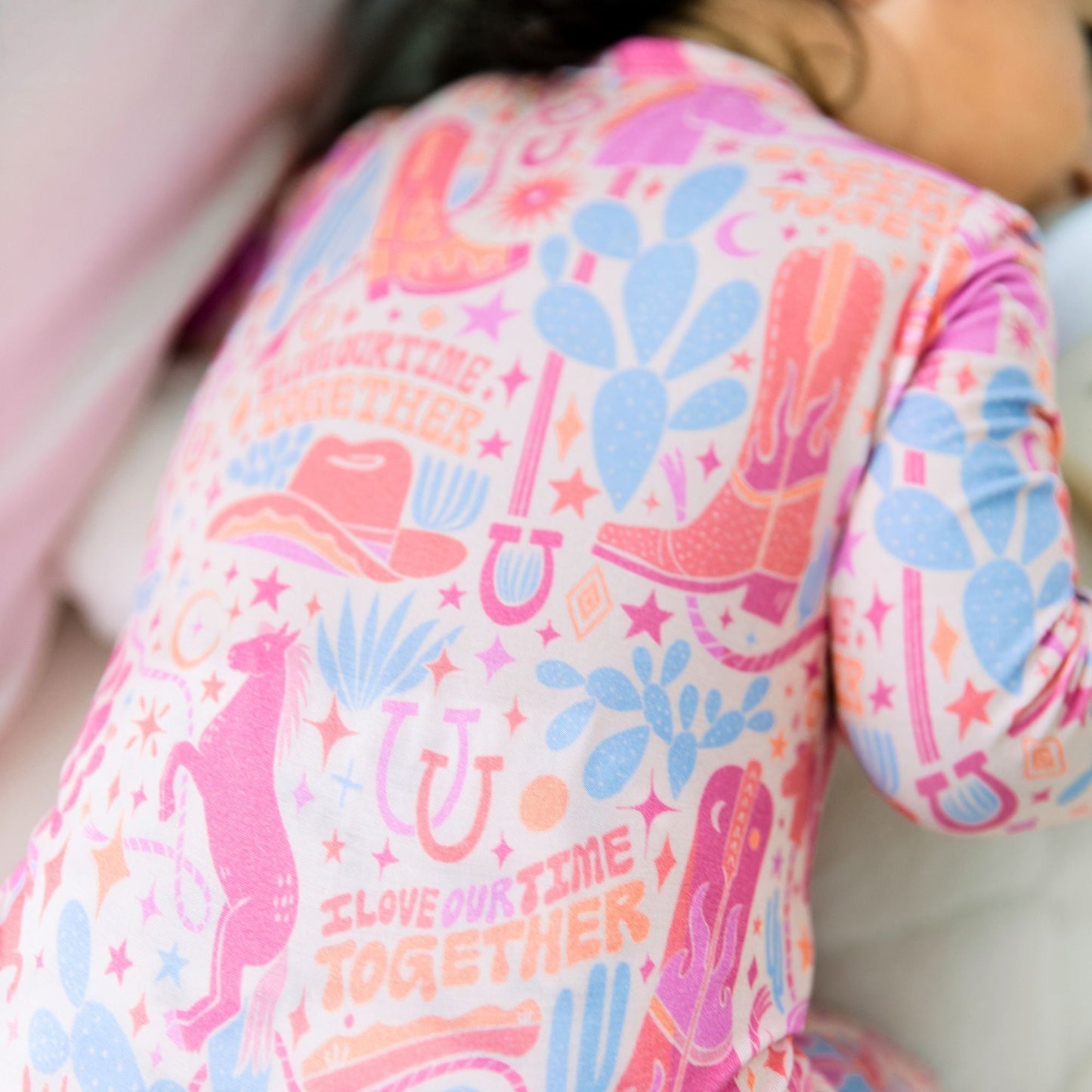 Saddle Up | Bamboo Footless Onesie Romper | "I Love Our Time Together" | Thermo-Regulating, Double Zipper, 4-Way Stretch
