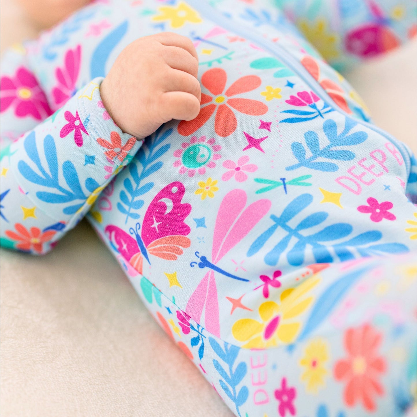 Om Baby | Bamboo Footie Onesie Sleeper | "Deep Breath" | Thermo-Regulating, Double Zipper, 4-Way Stretch