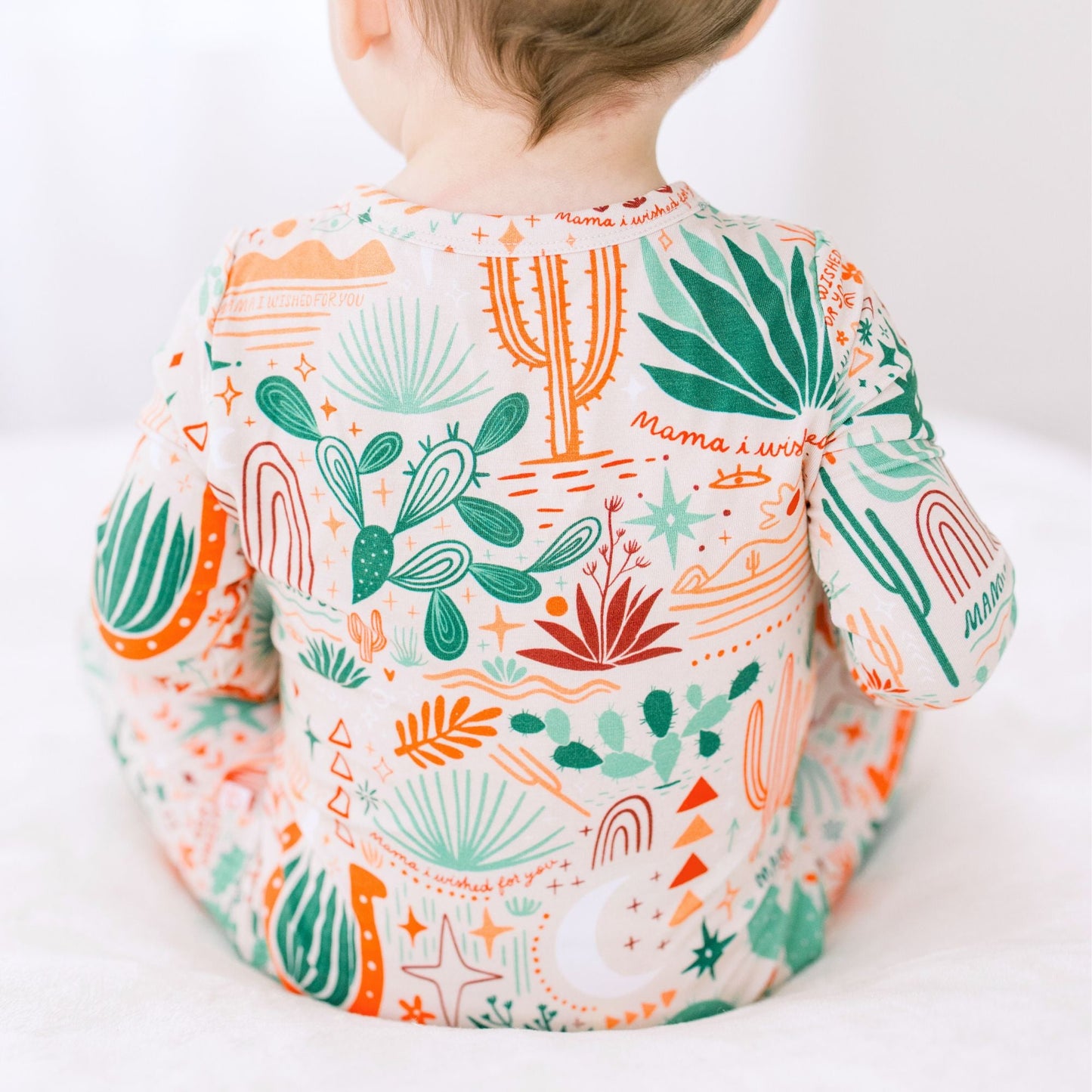 Desert Cactus Vibes | Bamboo Footless Onesie Romper | "Mama, I Wished for You" | Thermo-Regulating, Double Zipper, 4-Way Stretch