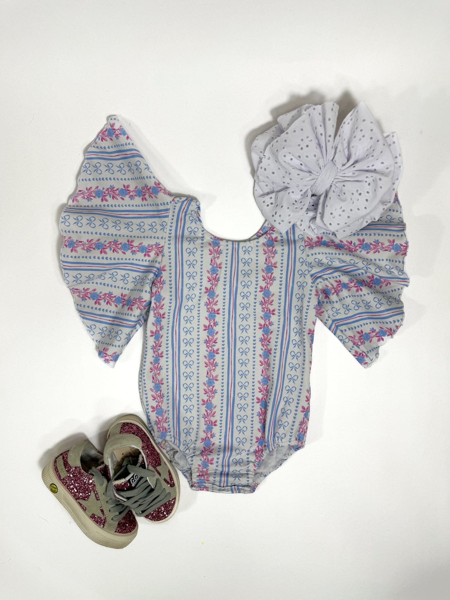 Blue Floral Bell Sleeve Leo/Top