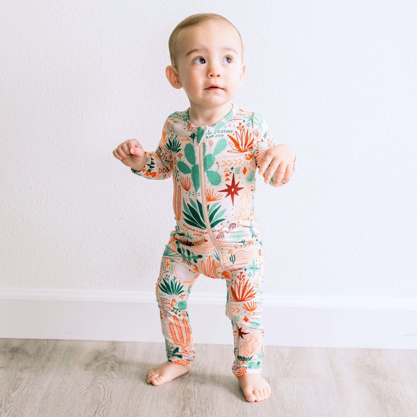 Desert Cactus Vibes | Bamboo Footless Onesie Romper | "Mama, I Wished for You" | Thermo-Regulating, Double Zipper, 4-Way Stretch