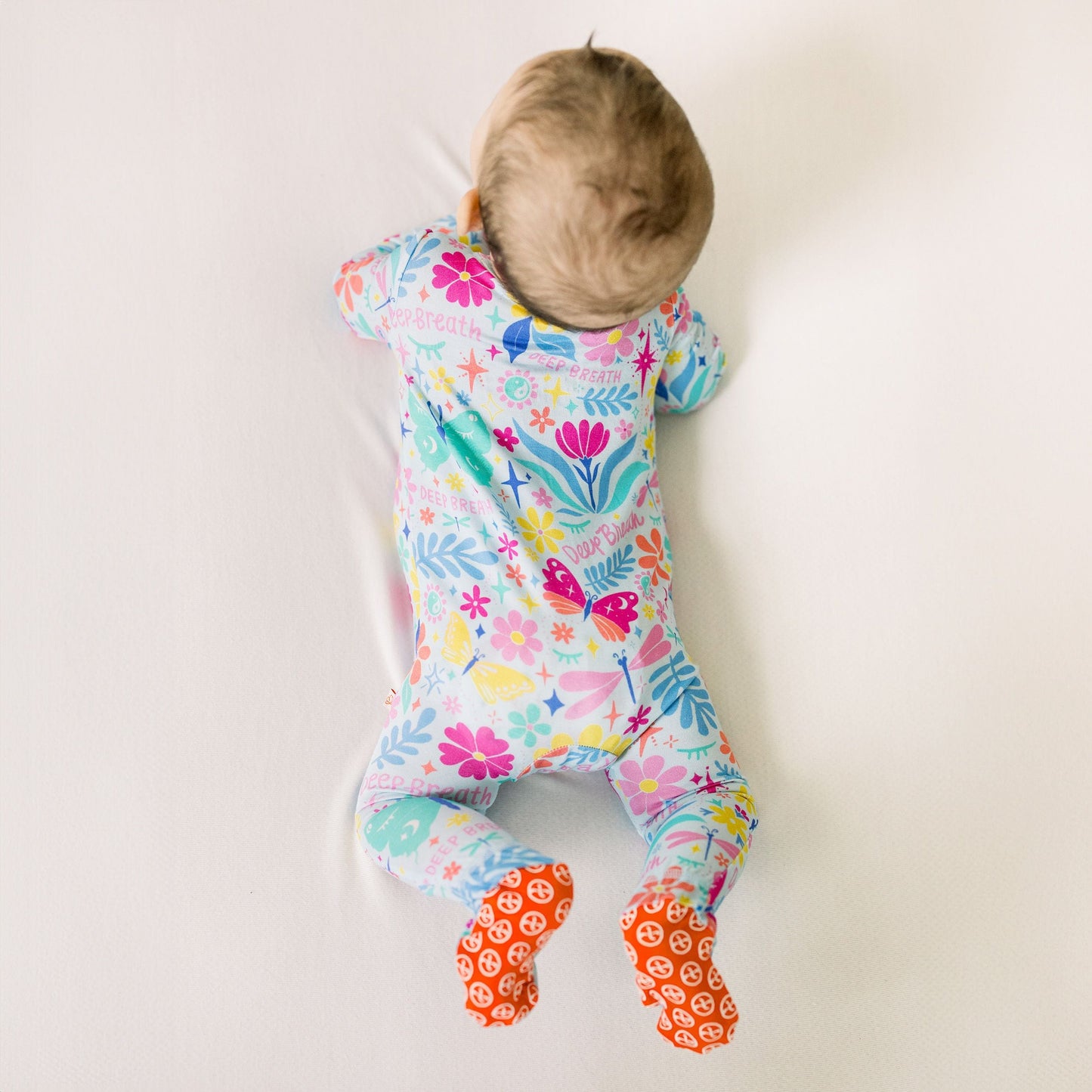 Om Baby | Bamboo Footie Onesie Sleeper | "Deep Breath" | Thermo-Regulating, Double Zipper, 4-Way Stretch