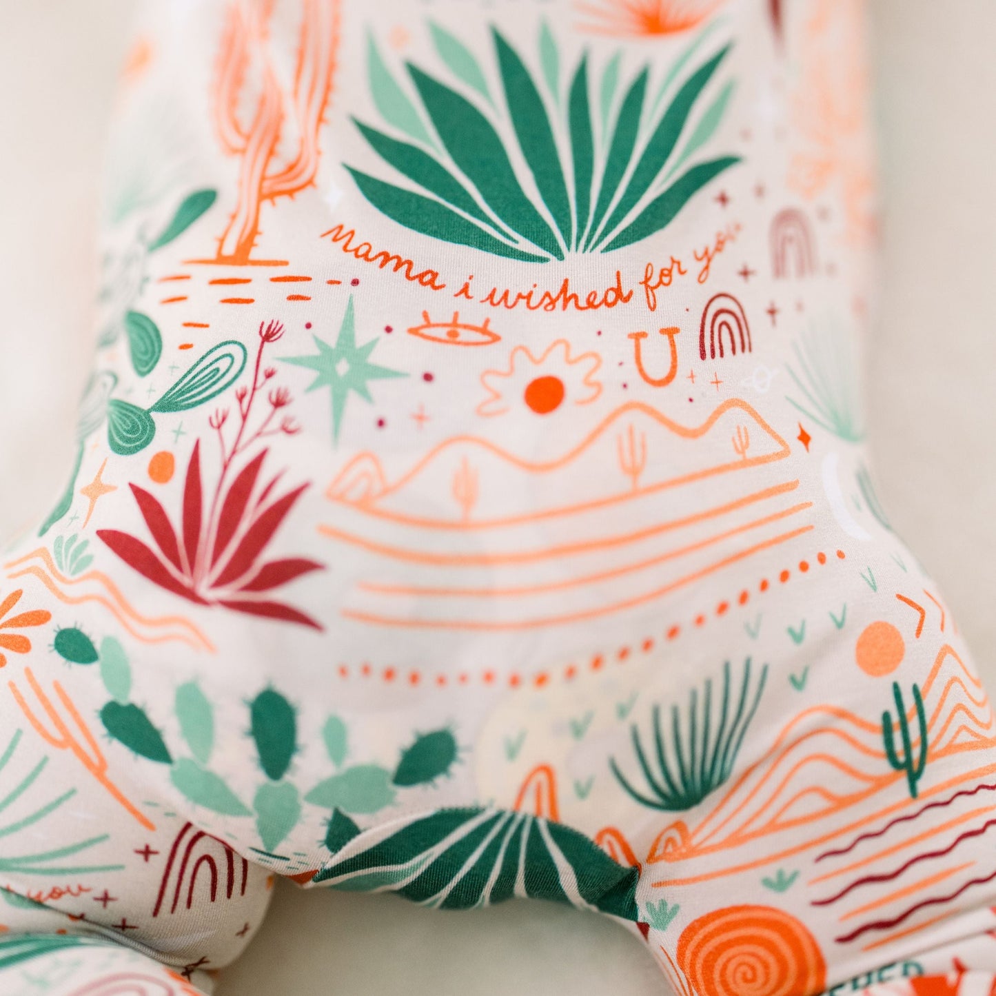 Desert Cactus Vibes | Bamboo Footie Onesie Sleeper | "Mama, I Wished for You" | Thermo-Regulating, Double Zipper, 4-Way Stretch