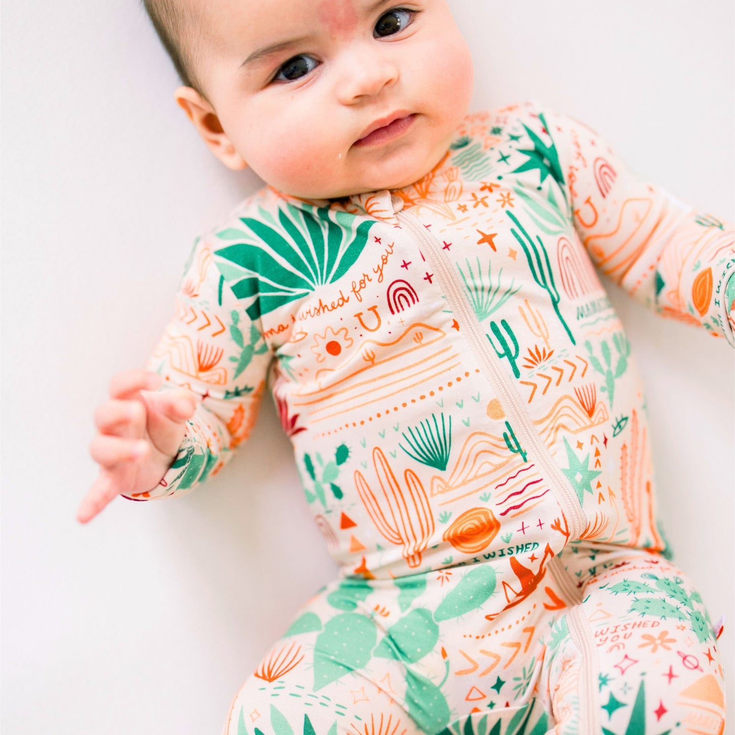 Desert Cactus Vibes | Bamboo Footie Onesie Sleeper | "Mama, I Wished for You" | Thermo-Regulating, Double Zipper, 4-Way Stretch