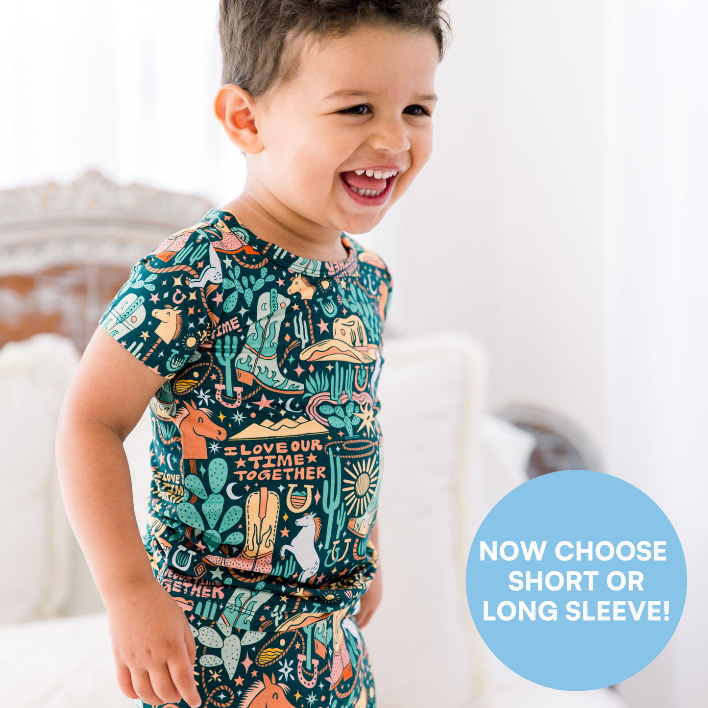 Wild West | Bamboo Toddler 2-Piece Pajamas | "I Love Our Time Together" | Thermo-Regulating, 4-Way Stretch | OEKO-Tex Safe