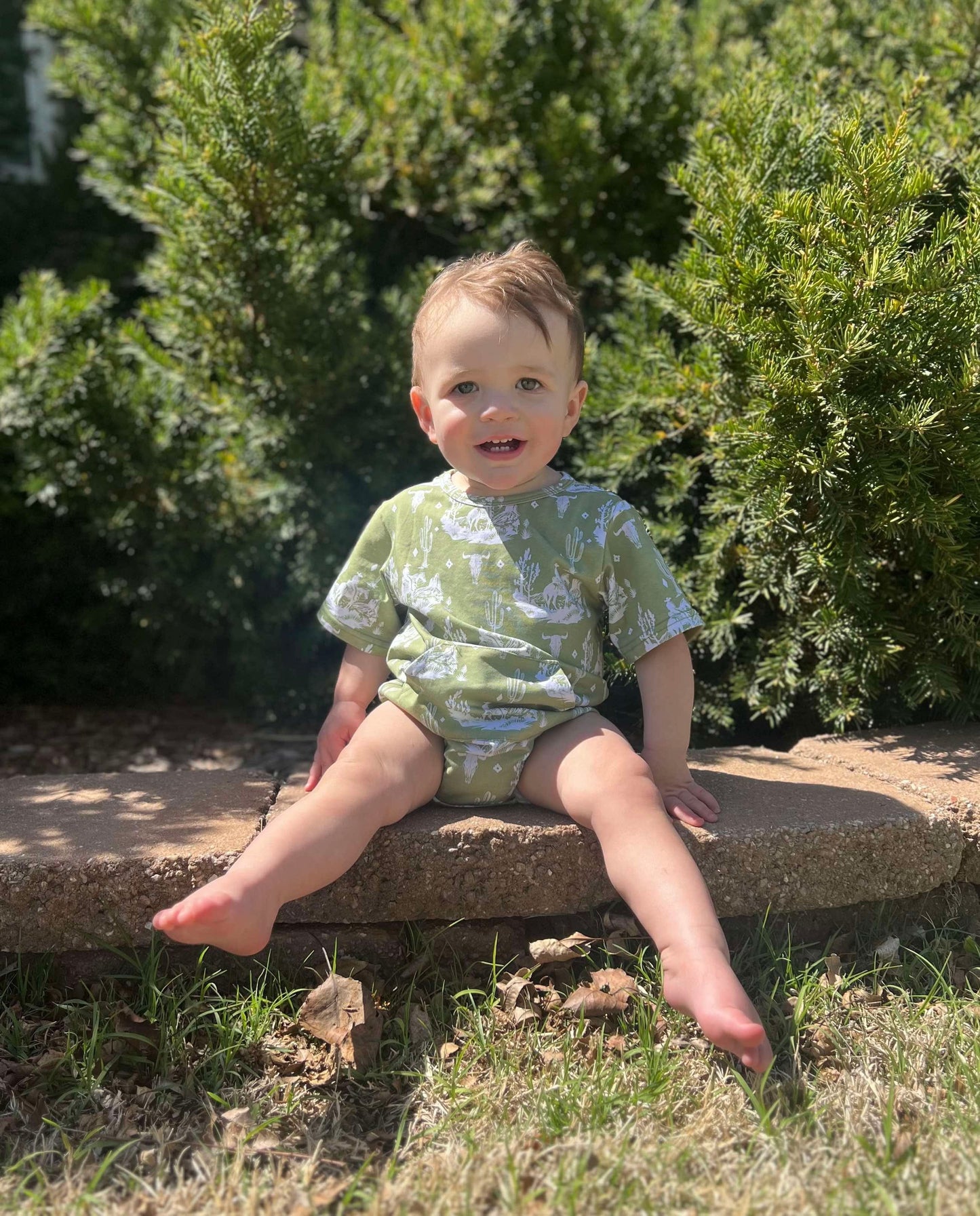 Green Western Bubble Romper