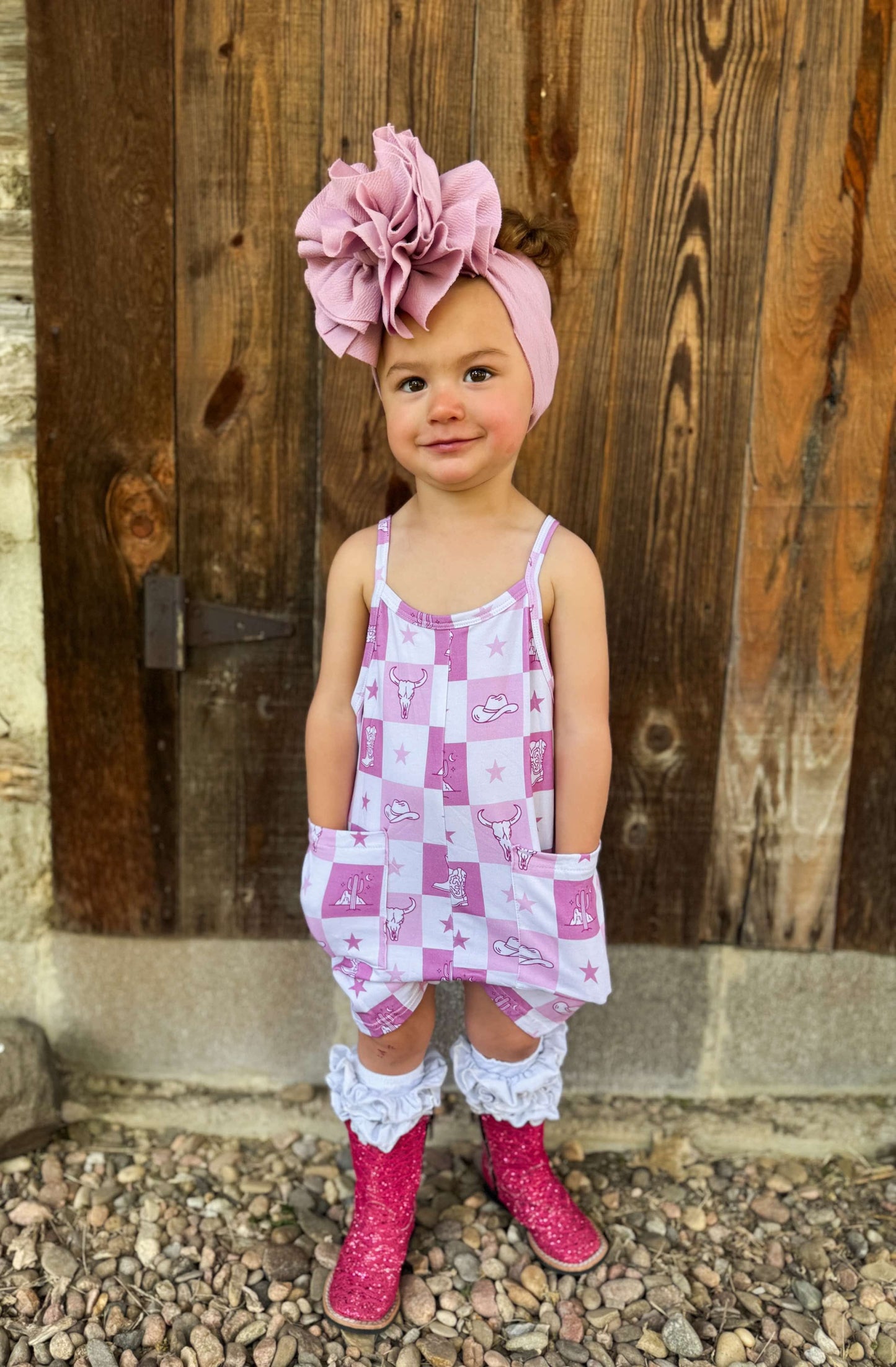 Pink Western Checkered Romper