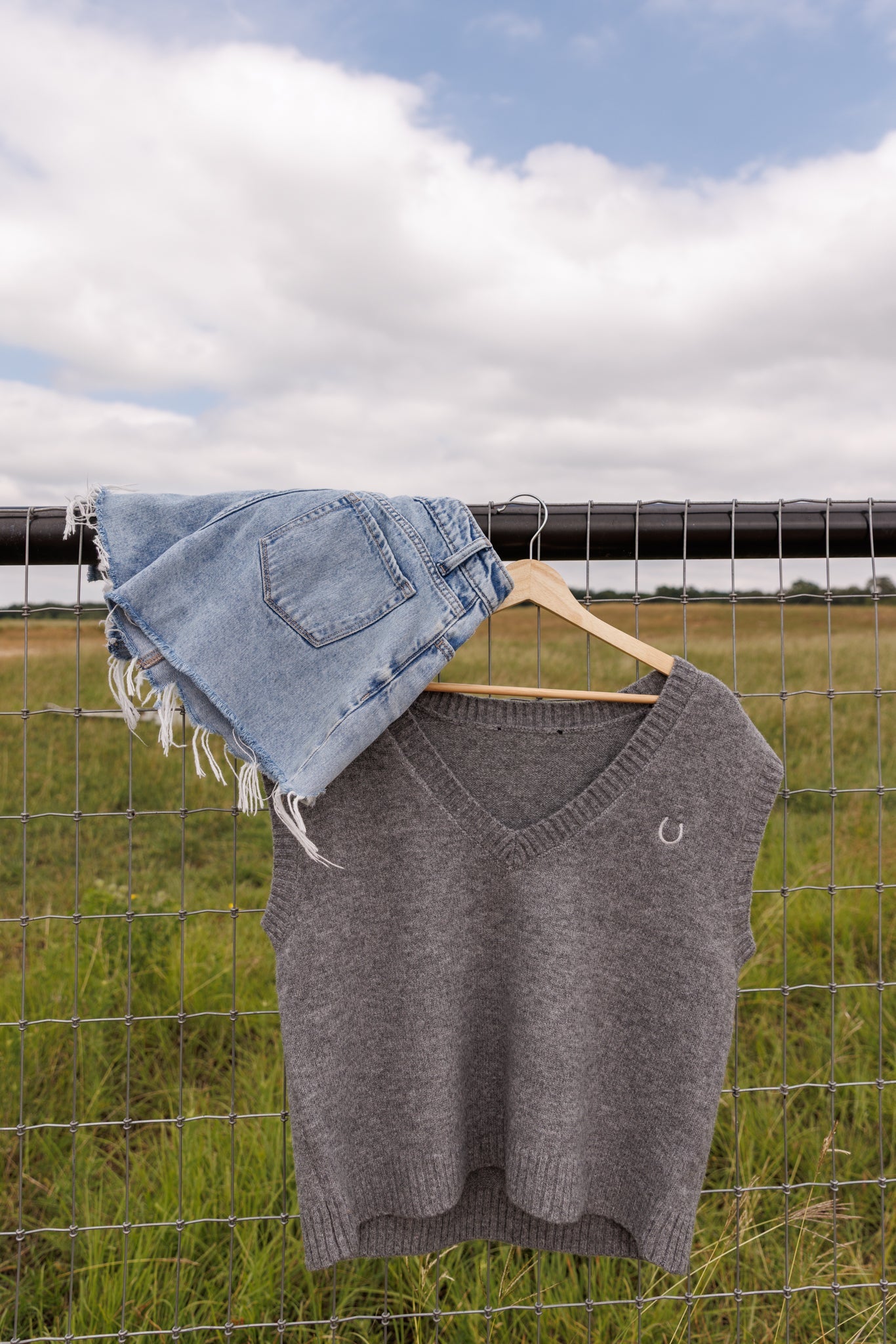 The Embroidered Horseshoe Sweater Vest in Grey