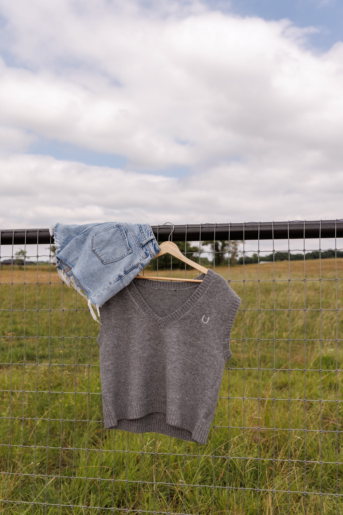 The Embroidered Horseshoe Sweater Vest in Grey