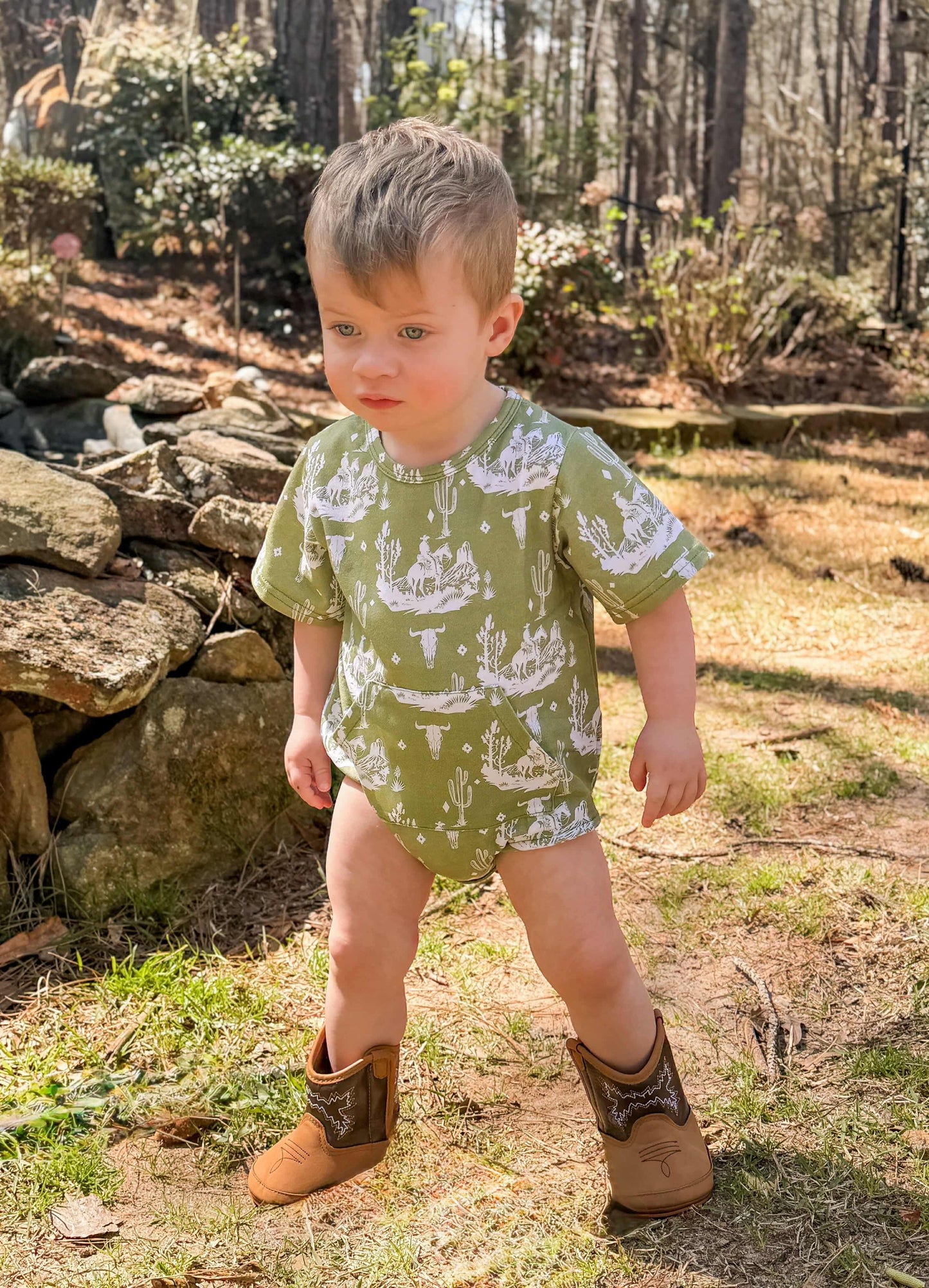 Green Western Bubble Romper