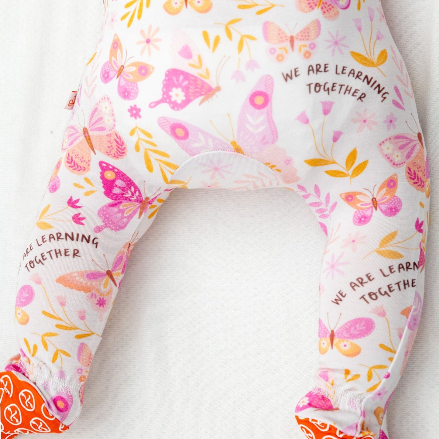 Butterfly Smoochies | Bamboo Footie Onesie Sleeper | "We're Learning Together" | Thermo-Regulating, Double Zipper, 4-Way Stretch
