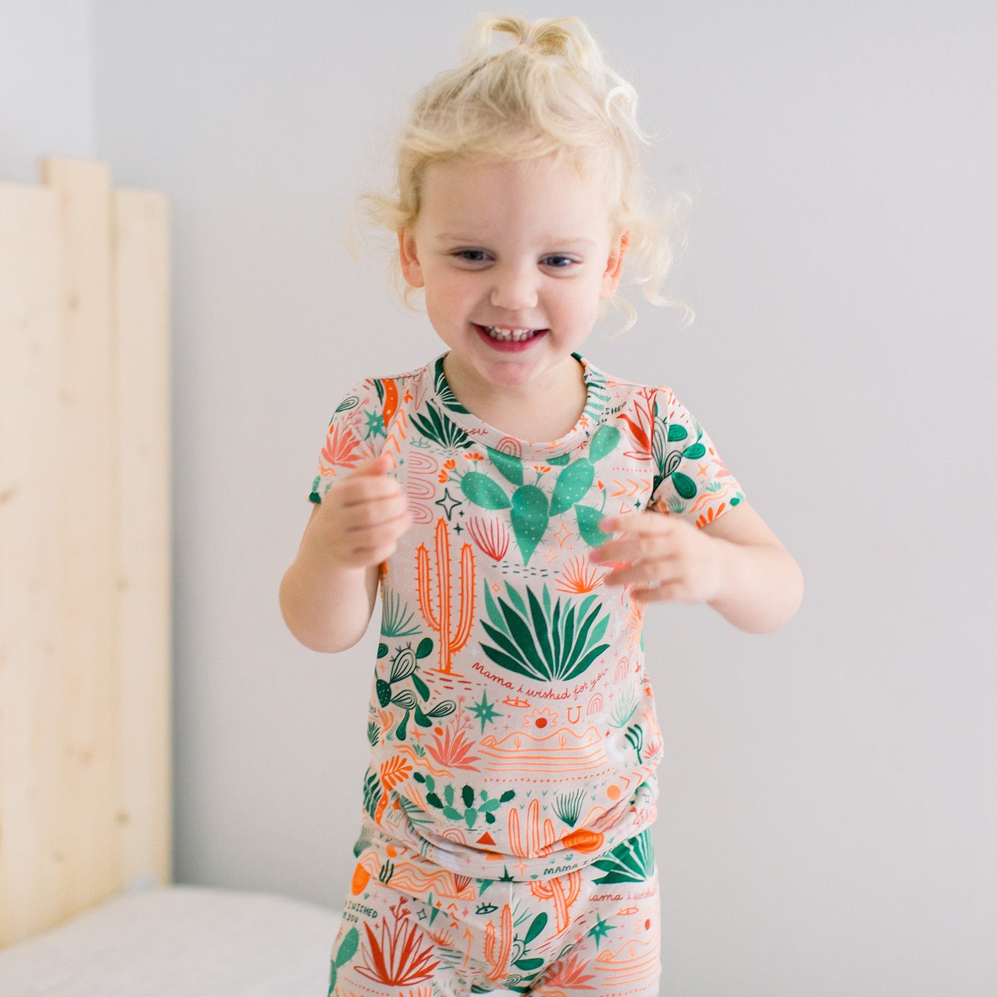 Desert Cactus Vibes | Bamboo Short Sleeve Pajamas | "Mama, I Wished for You" | Thermo-Regulating, 4-Way Stretch | OEKO-Tex Safe