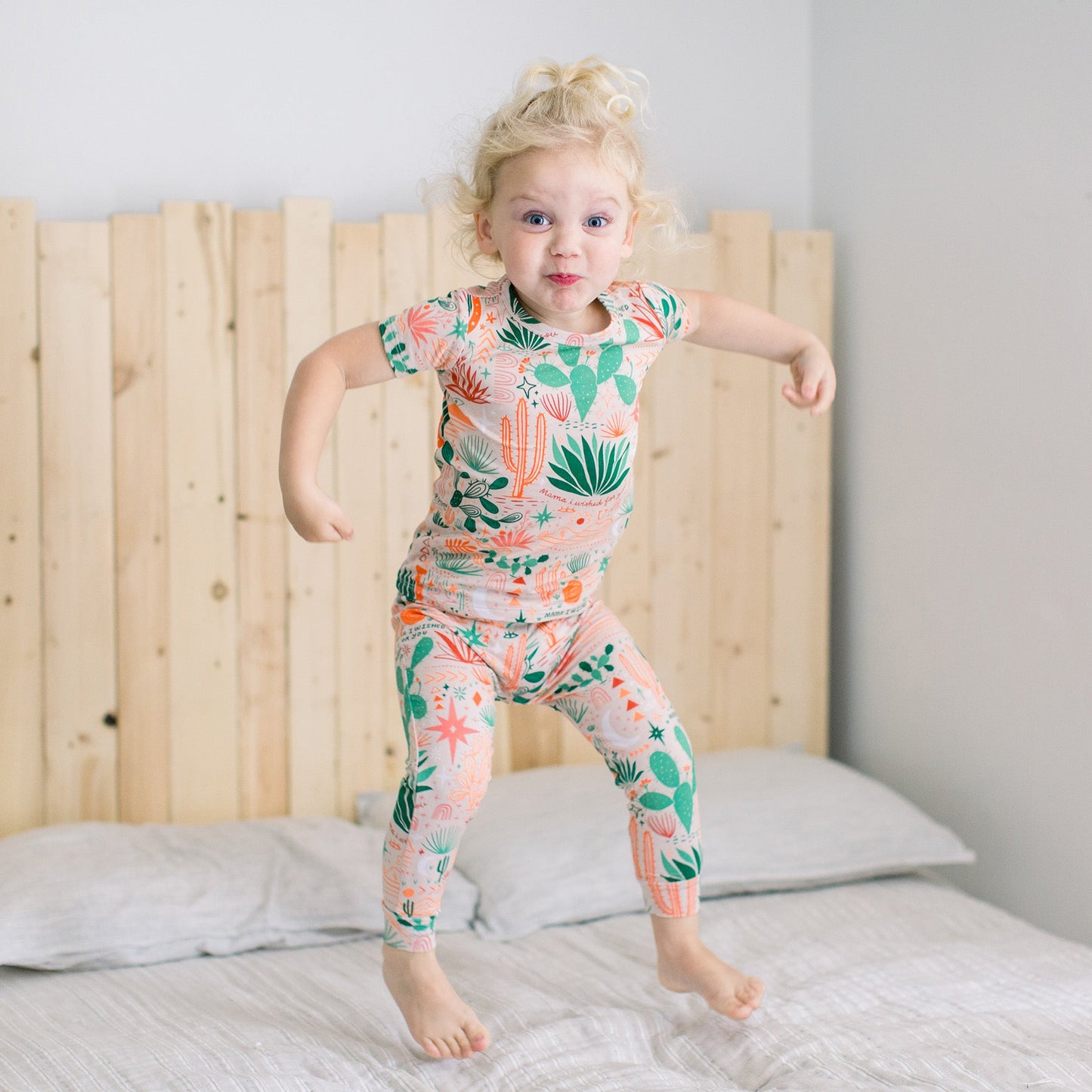 Desert Cactus Vibes | Bamboo Short Sleeve Pajamas | "Mama, I Wished for You" | Thermo-Regulating, 4-Way Stretch | OEKO-Tex Safe