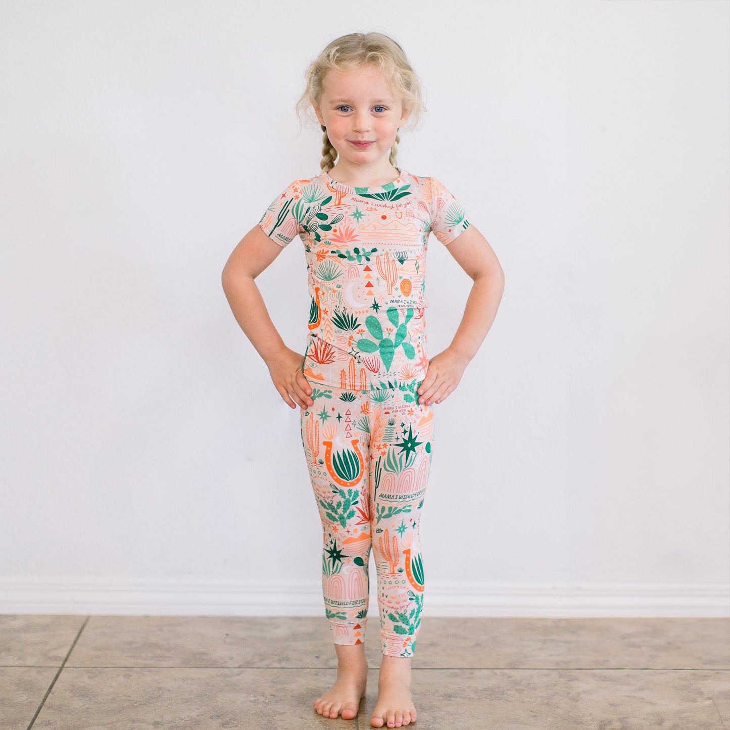 Desert Cactus Vibes | Bamboo Short Sleeve Pajamas | "Mama, I Wished for You" | Thermo-Regulating, 4-Way Stretch | OEKO-Tex Safe