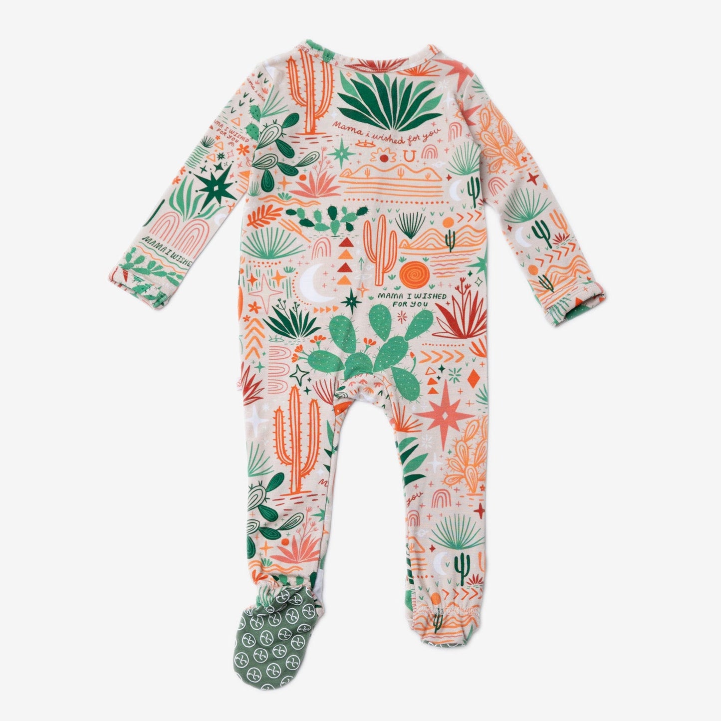 Desert Cactus Vibes | Bamboo Footie Onesie Sleeper | "Mama, I Wished for You" | Thermo-Regulating, Double Zipper, 4-Way Stretch