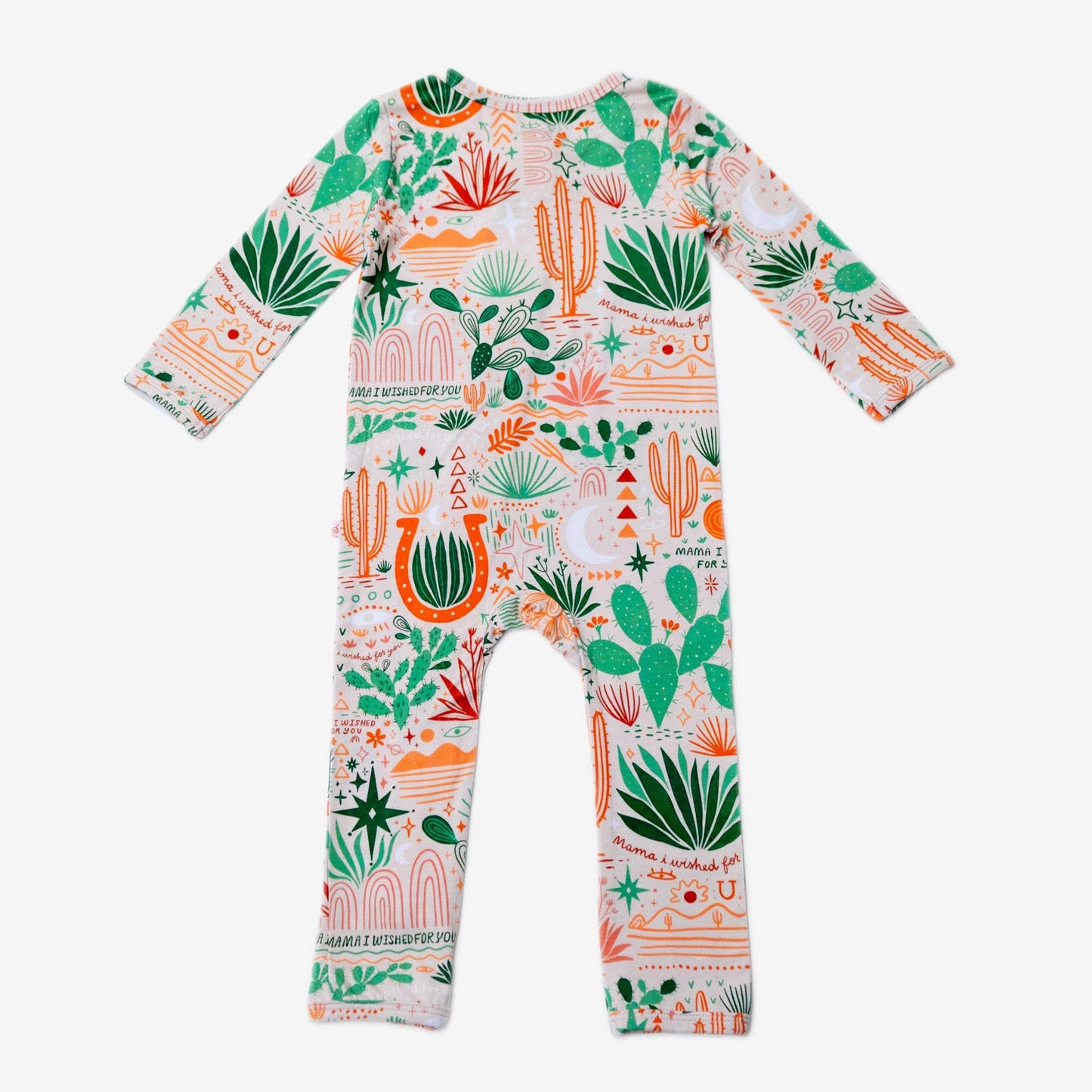 Desert Cactus Vibes | Bamboo Footless Onesie Romper | "Mama, I Wished for You" | Thermo-Regulating, Double Zipper, 4-Way Stretch