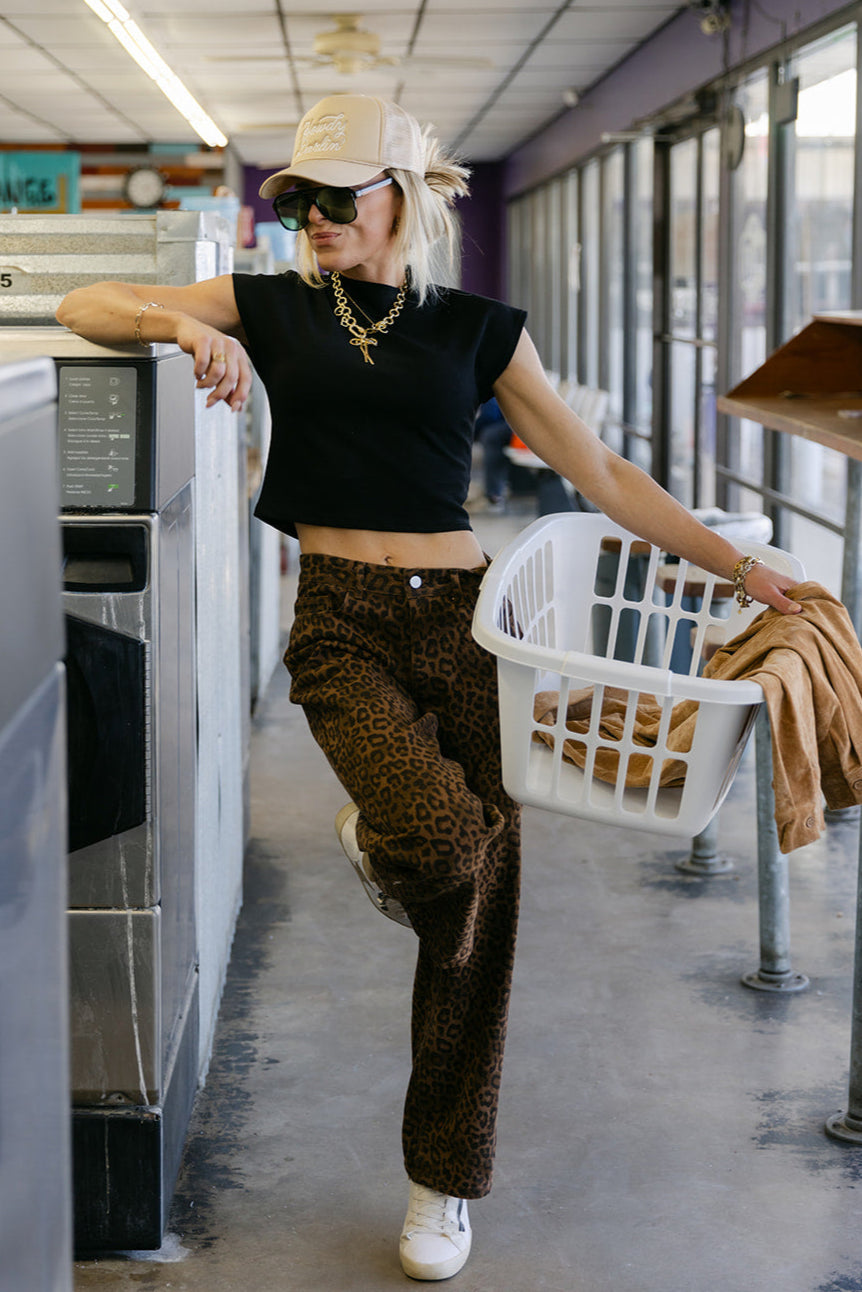 The Beckett Leopard Jean in Dark Wash