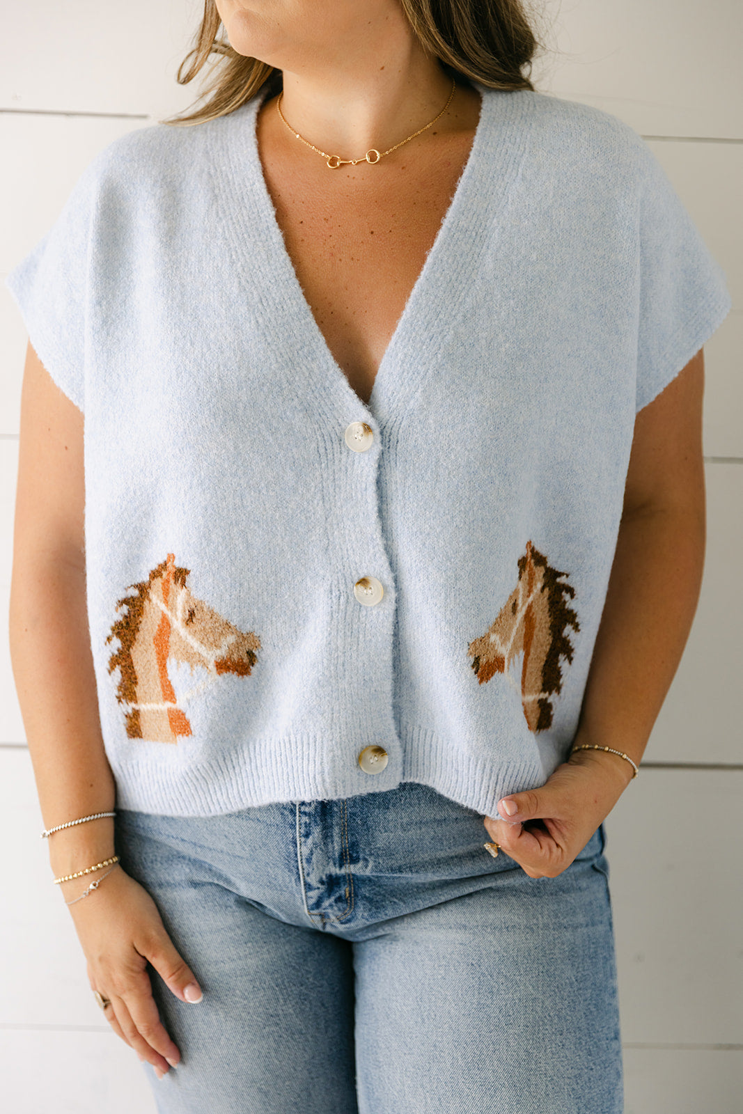 The Della Cropped Western Cardigan in Blue