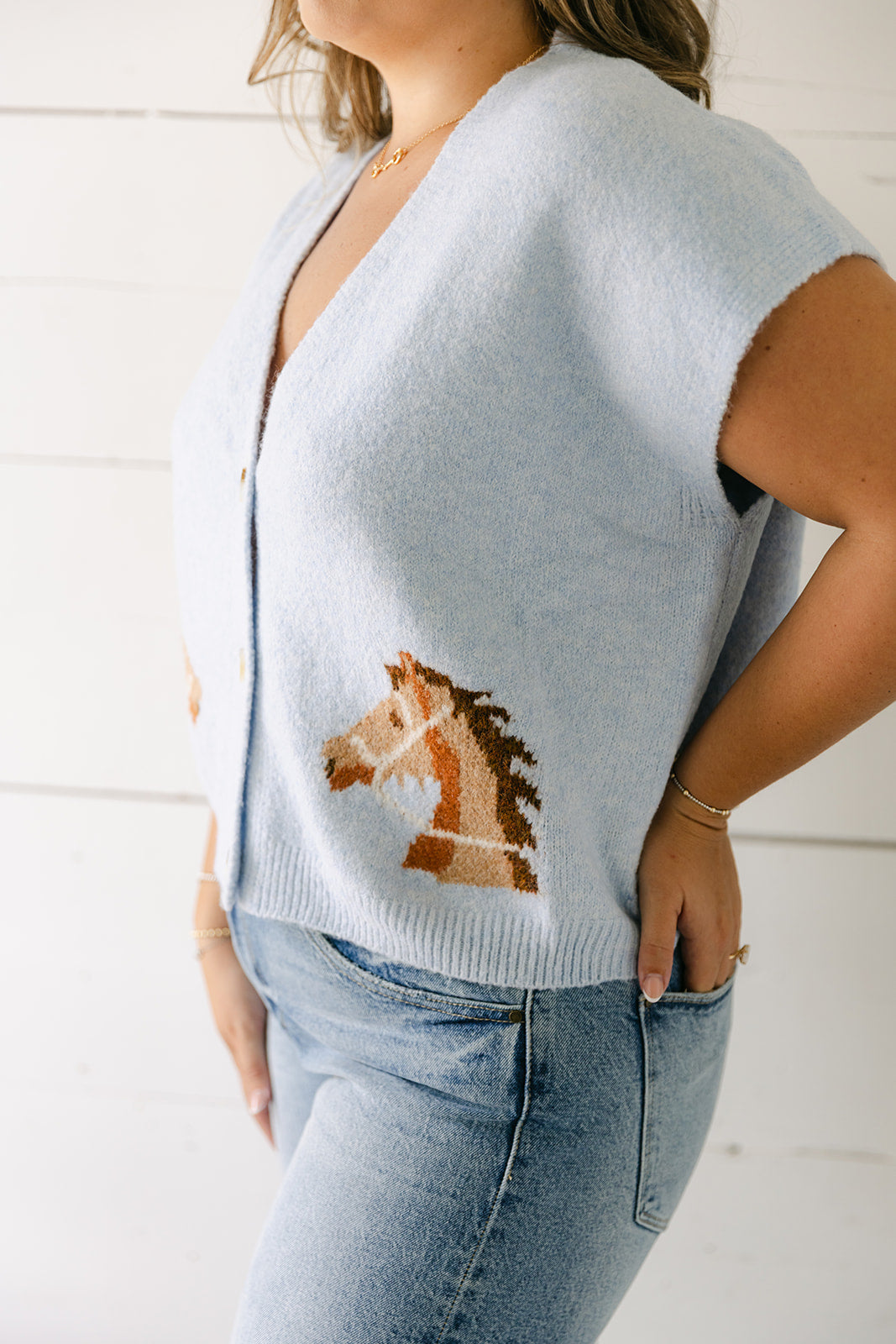 The Della Cropped Western Cardigan in Blue