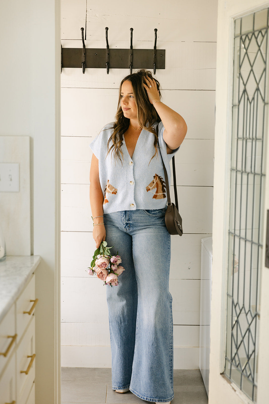 The Della Cropped Western Cardigan in Blue