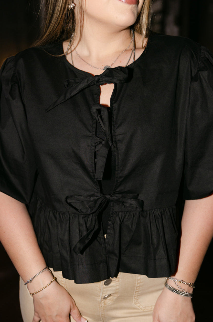 The Elma Front Tie Top in Black