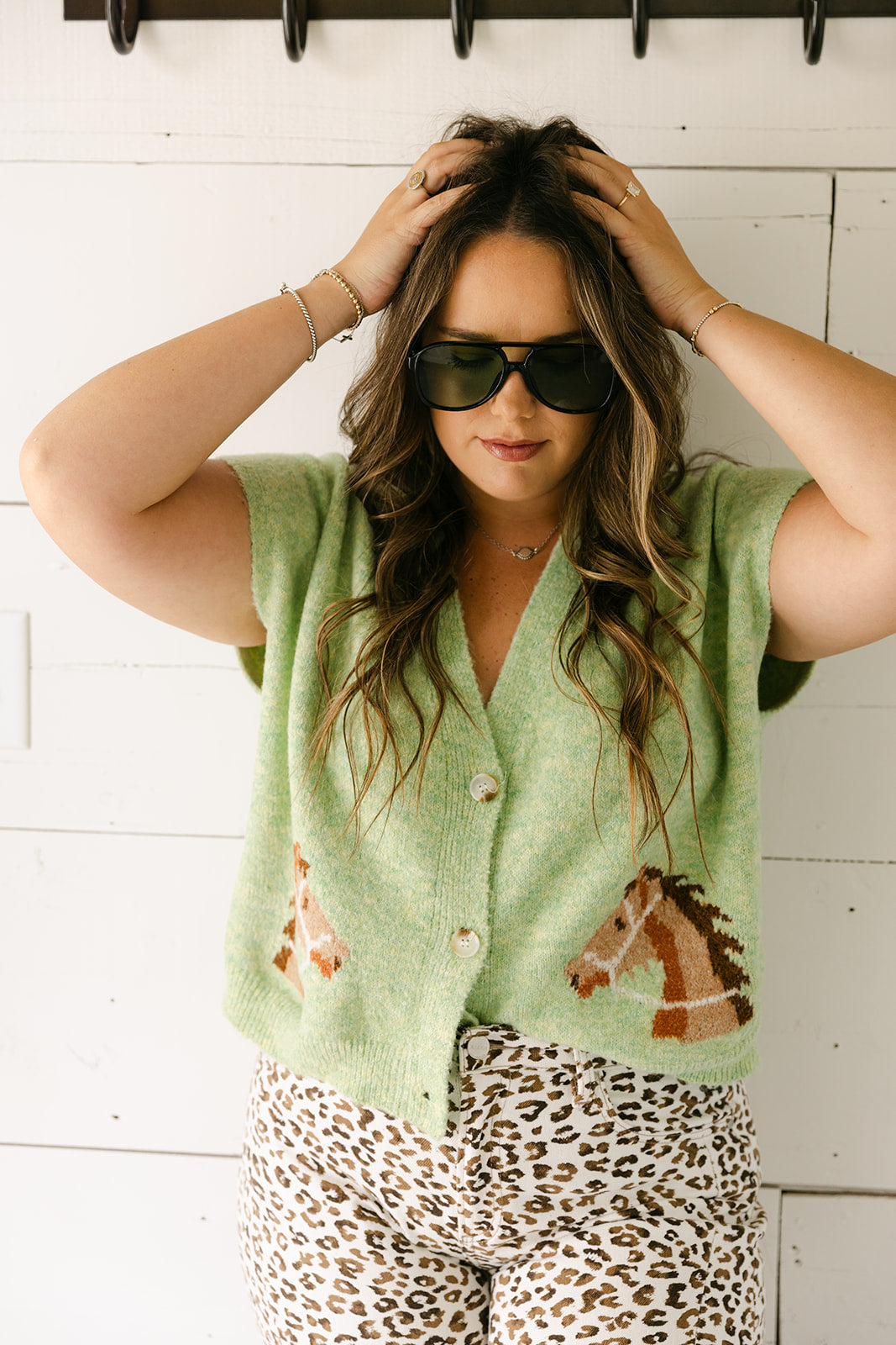 The Della Cropped Western Cardigan in Green