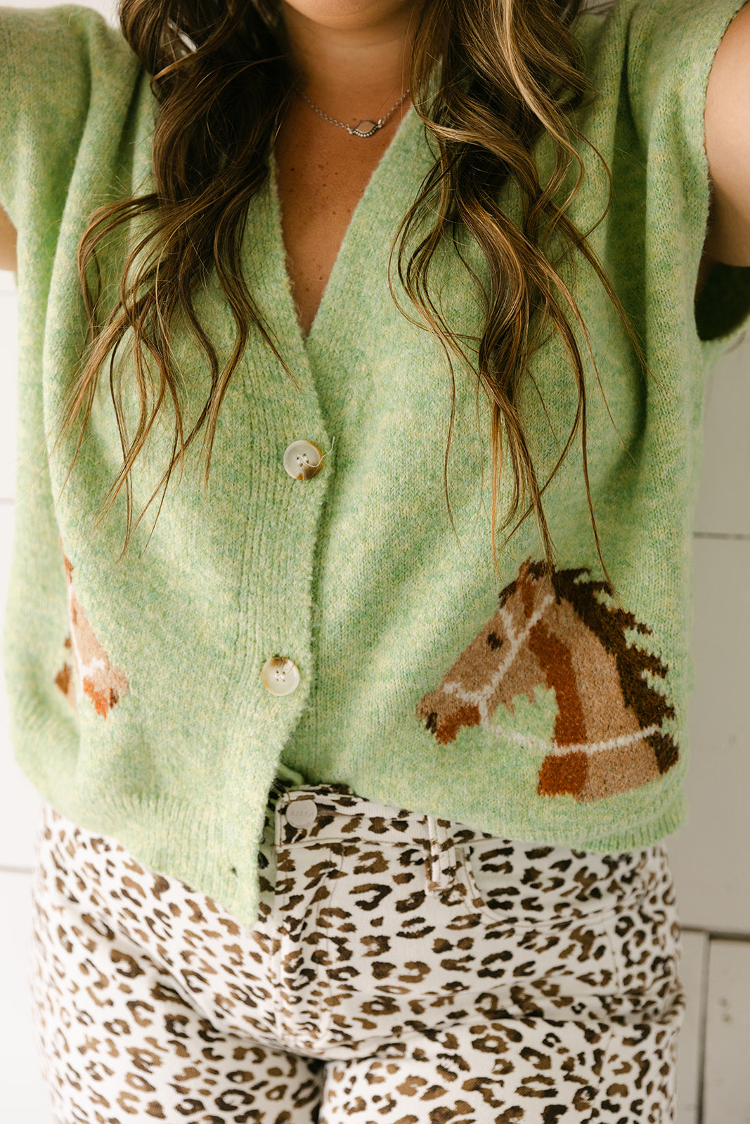 The Della Cropped Western Cardigan in Green