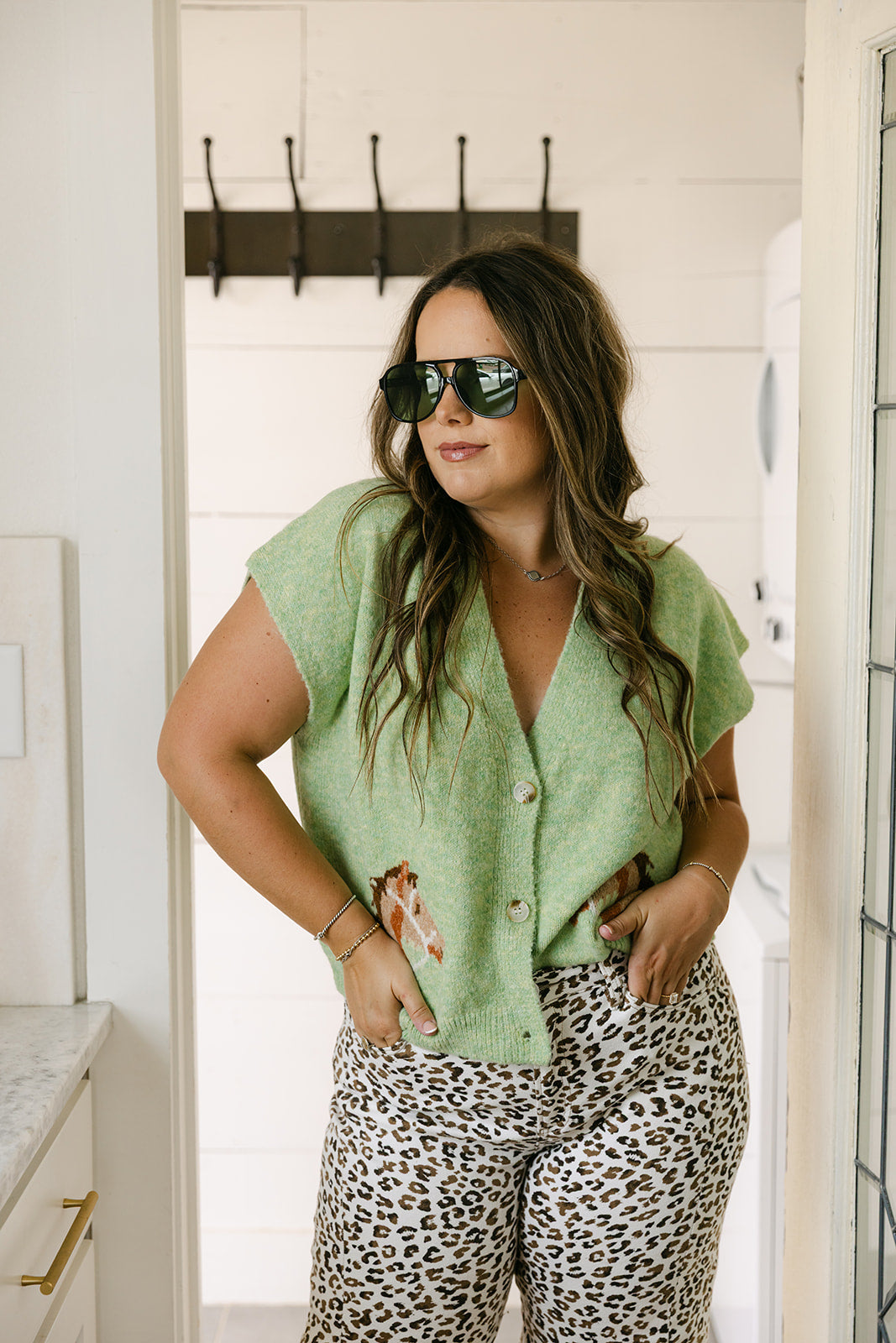 The Della Cropped Western Cardigan in Green