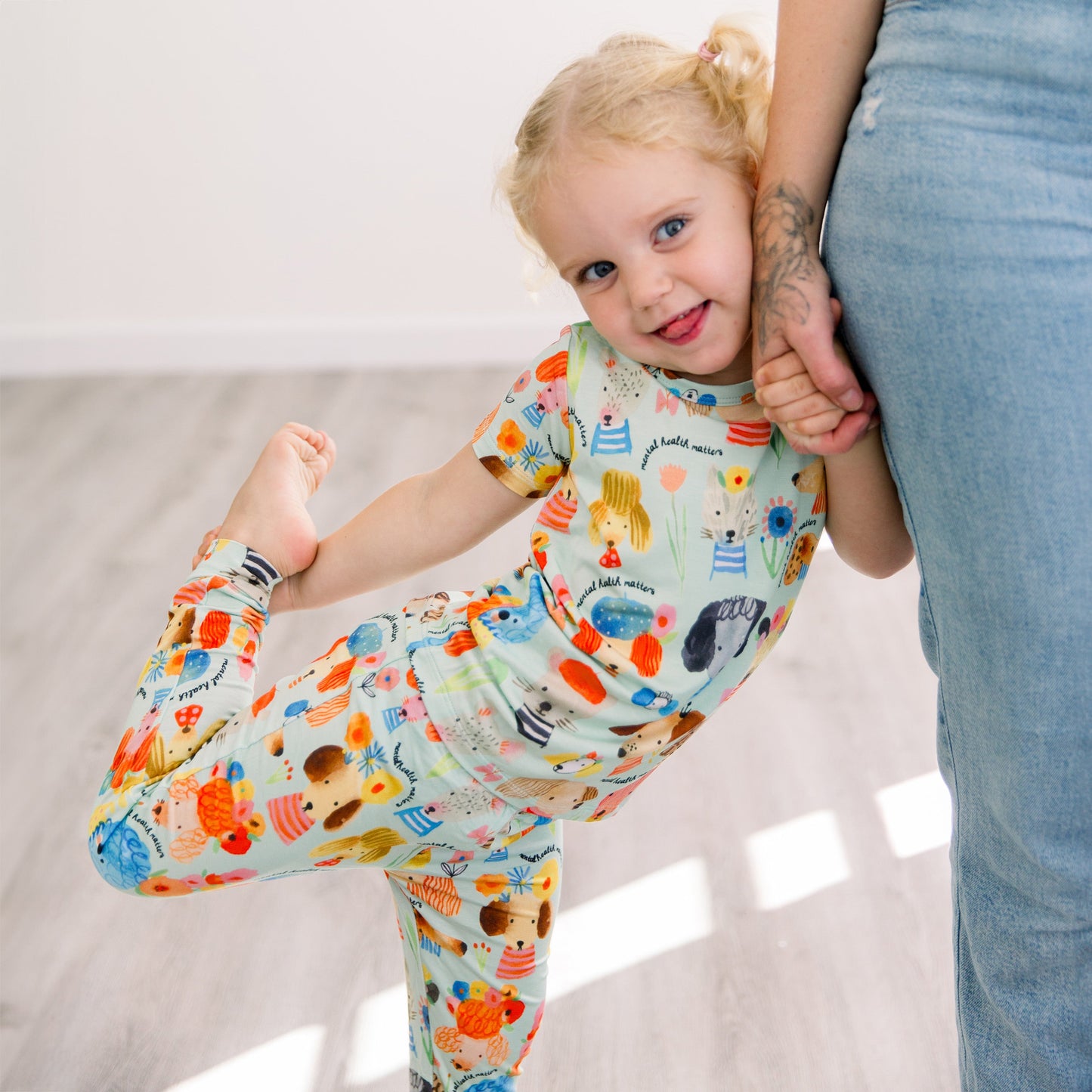 Mindful Doggos | Bamboo Short Sleeve Pajamas | "Mental Health Matters" | Thermo-Regulating, 4-Way Stretch | OEKO-Tex Safe