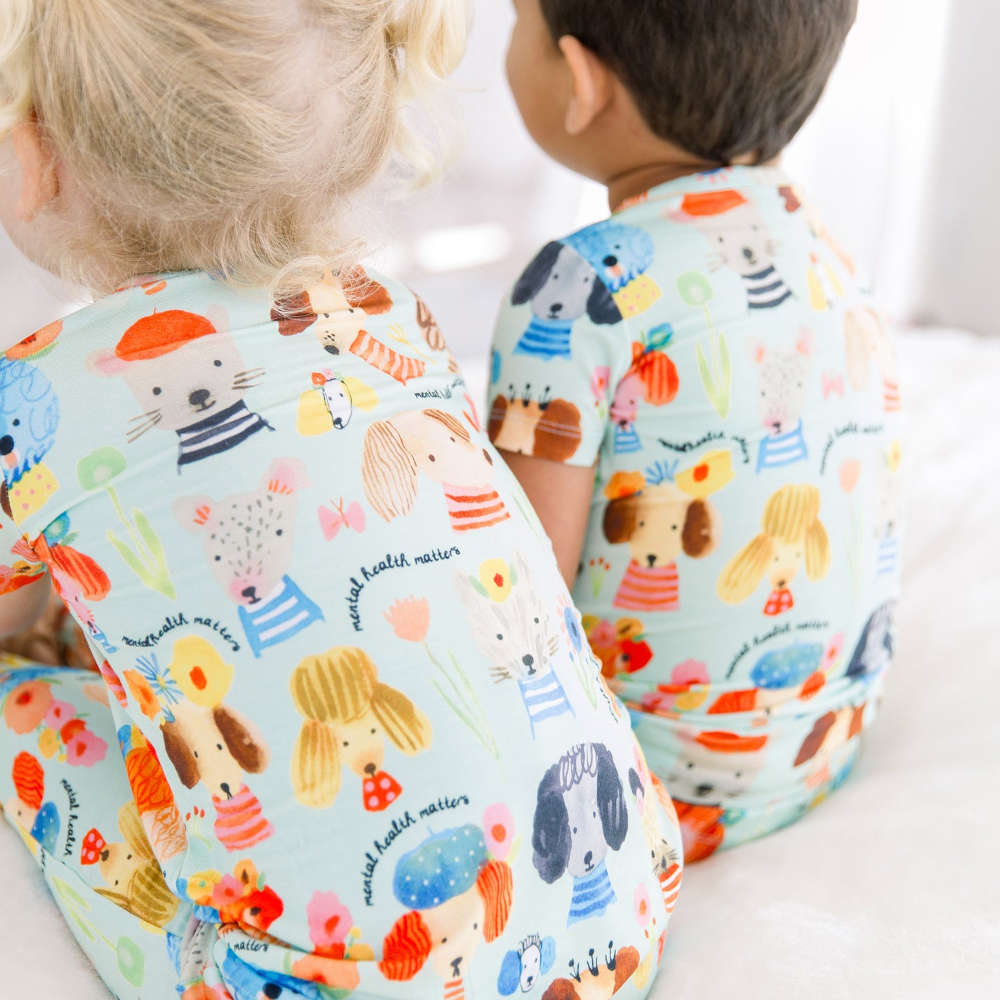 Mindful Doggos | Bamboo Short Sleeve Pajamas | "Mental Health Matters" | Thermo-Regulating, 4-Way Stretch | OEKO-Tex Safe