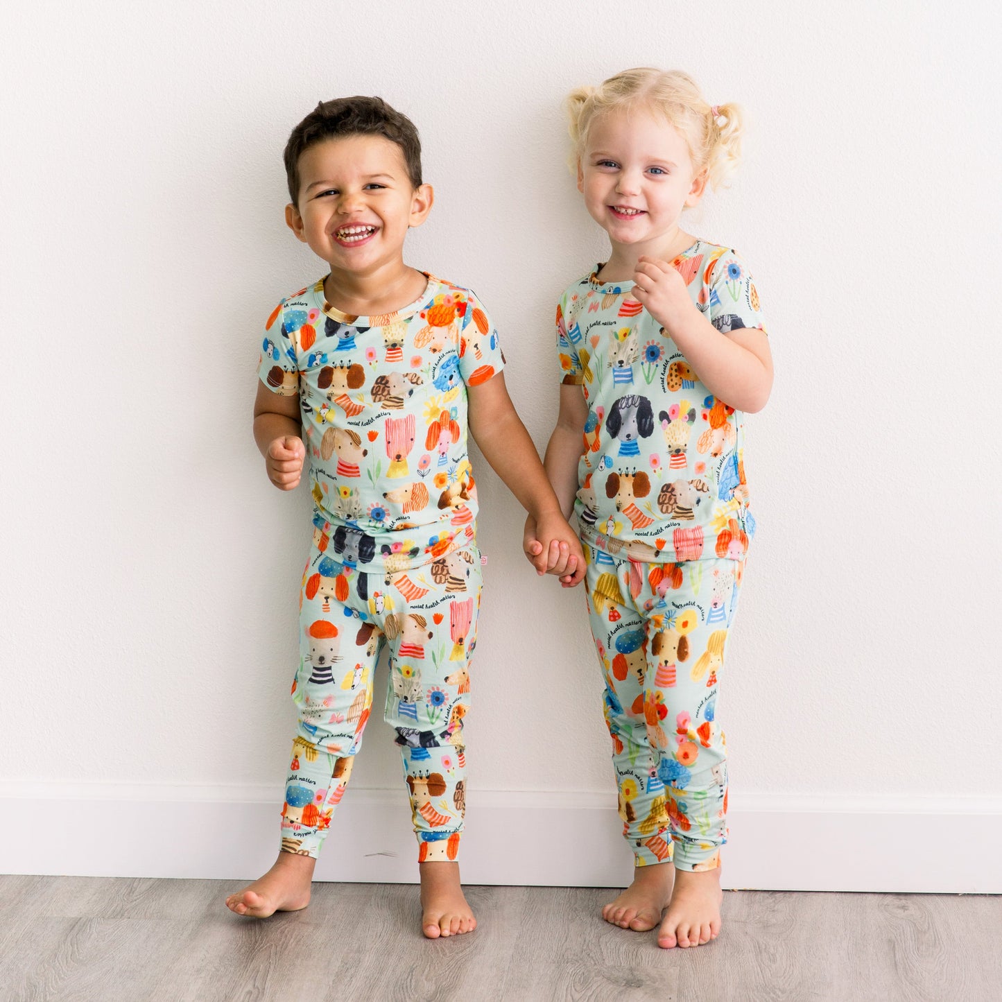 Mindful Doggos | Bamboo Short Sleeve Pajamas | "Mental Health Matters" | Thermo-Regulating, 4-Way Stretch | OEKO-Tex Safe