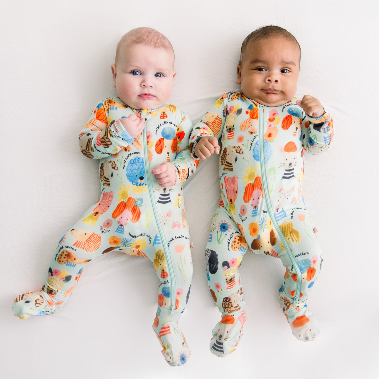 Mindful Doggos | Bamboo Footie Onesie Sleeper | "Mental Health Matters" | Thermo-Regulating, Double Zipper, 4-Way Stretch