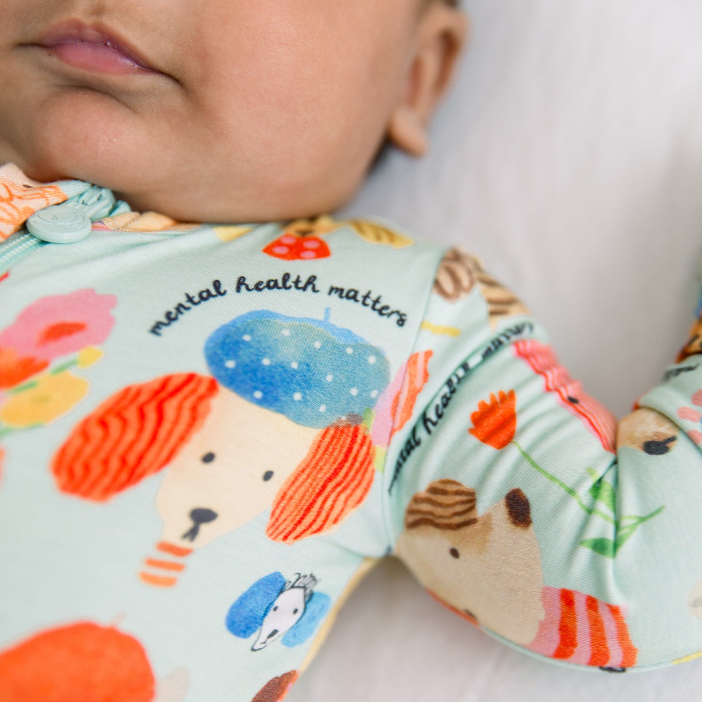 Mindful Doggos | Bamboo Footless Onesie Romper | "Mental Health Matters" | Thermo-Regulating, Double Zipper, 4-Way Stretch