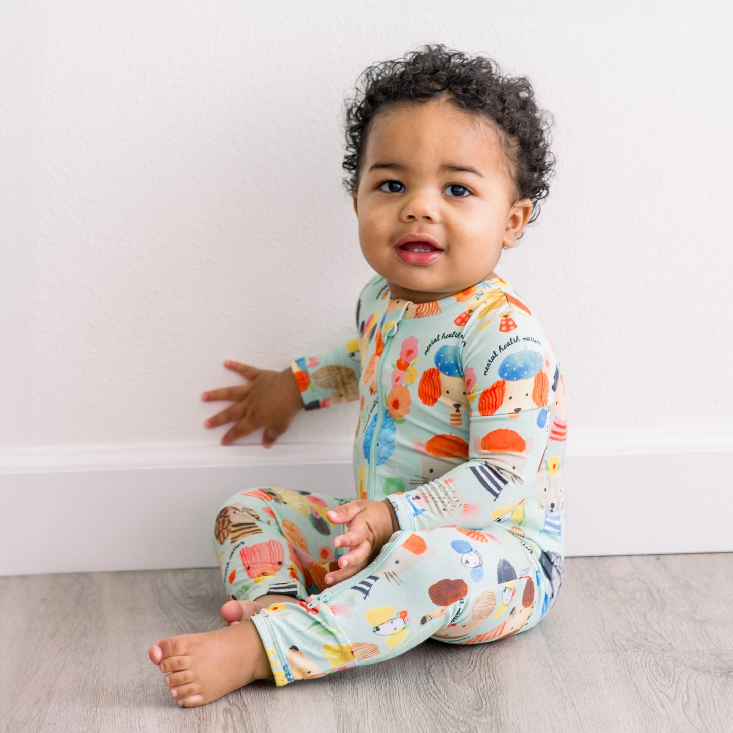 Mindful Doggos | Bamboo Footless Onesie Romper | "Mental Health Matters" | Thermo-Regulating, Double Zipper, 4-Way Stretch