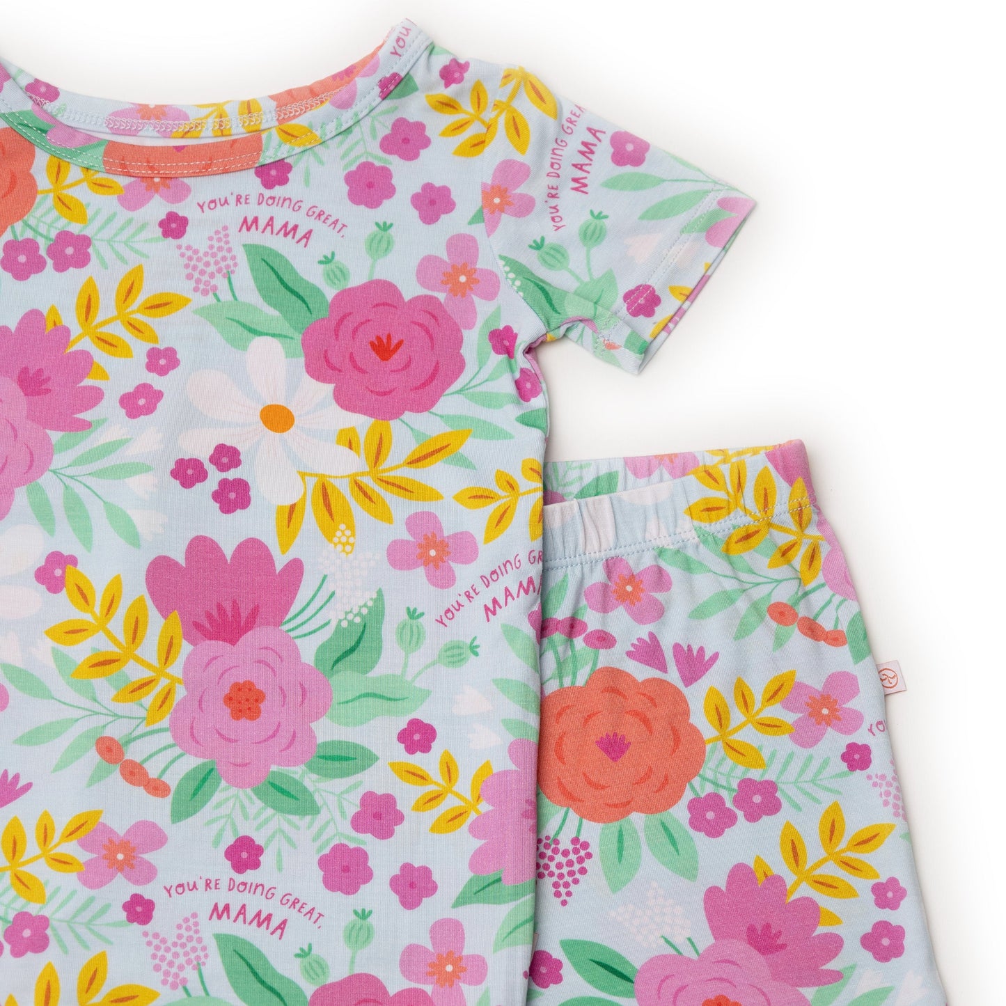 Flower Power | Bamboo Short Sleeve Pajamas | "You're Doing Great, Mama" | Thermo-Regulating, 4-Way Stretch | OEKO-Tex Safe