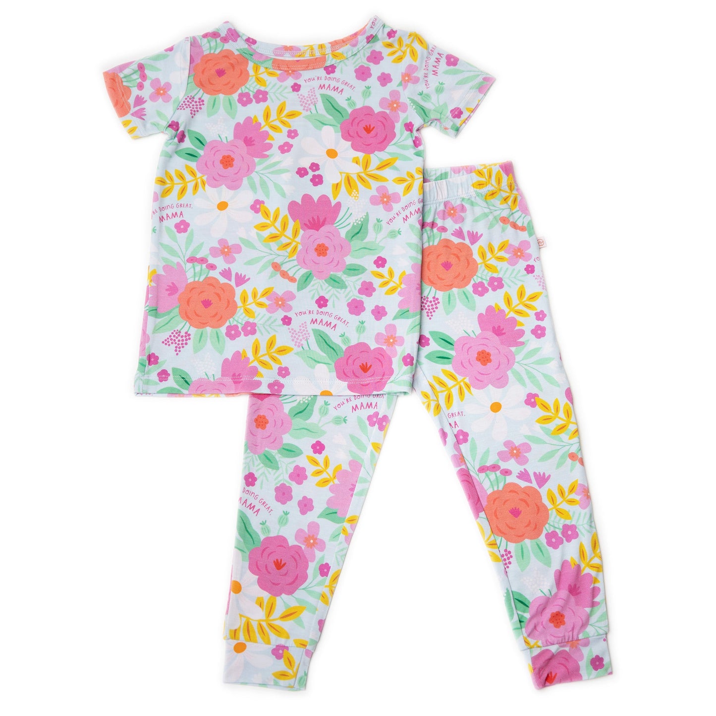 Flower Power | Bamboo Short Sleeve Pajamas | "You're Doing Great, Mama" | Thermo-Regulating, 4-Way Stretch | OEKO-Tex Safe