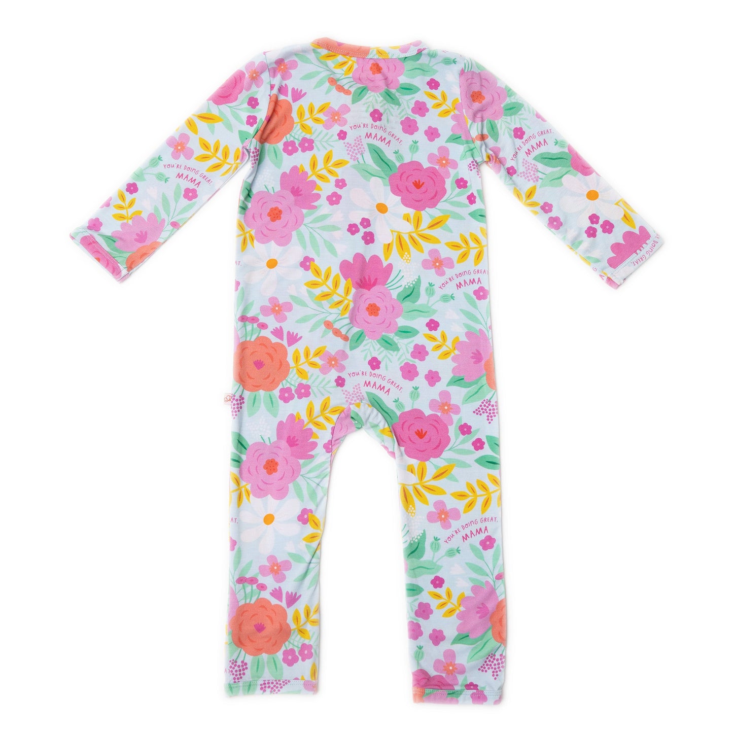 Flower Power | Bamboo Footless Onesie Romper | "You're Doing Great, Mama" | Thermo-Regulating, Double Zipper, 4-Way Stretch