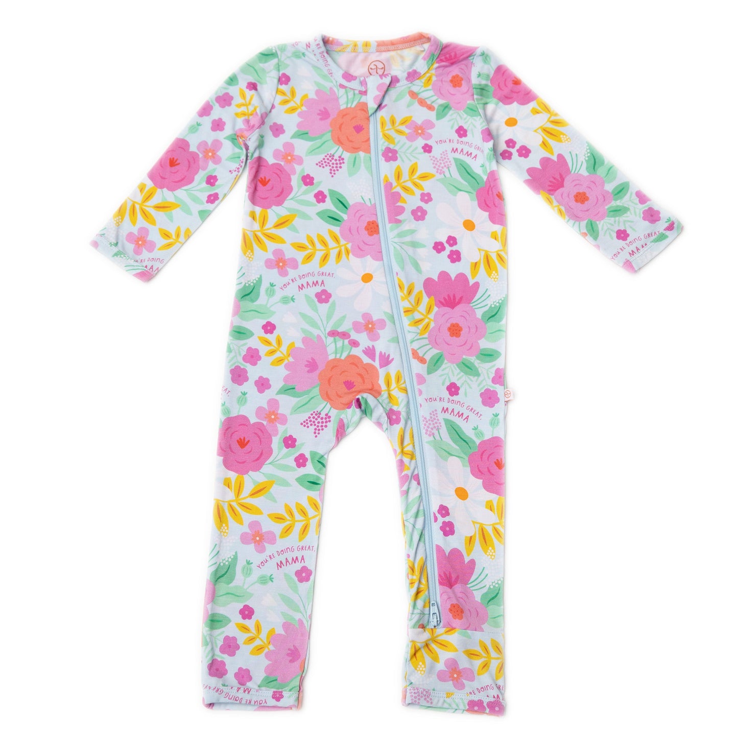Flower Power | Bamboo Footless Onesie Romper | "You're Doing Great, Mama" | Thermo-Regulating, Double Zipper, 4-Way Stretch