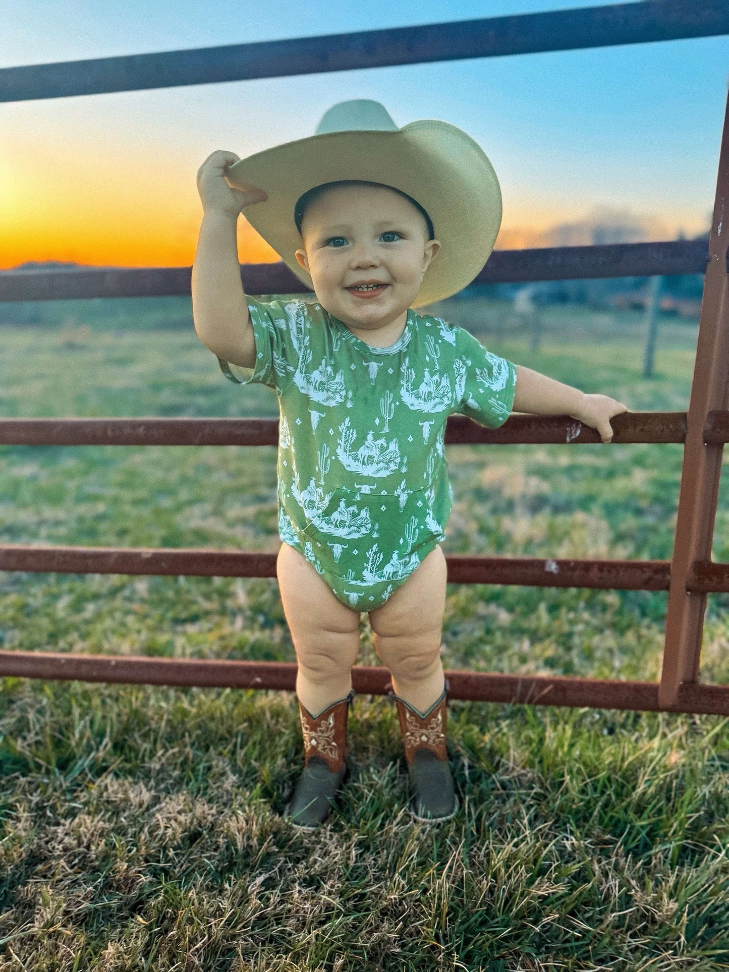 Green Western Bubble Romper