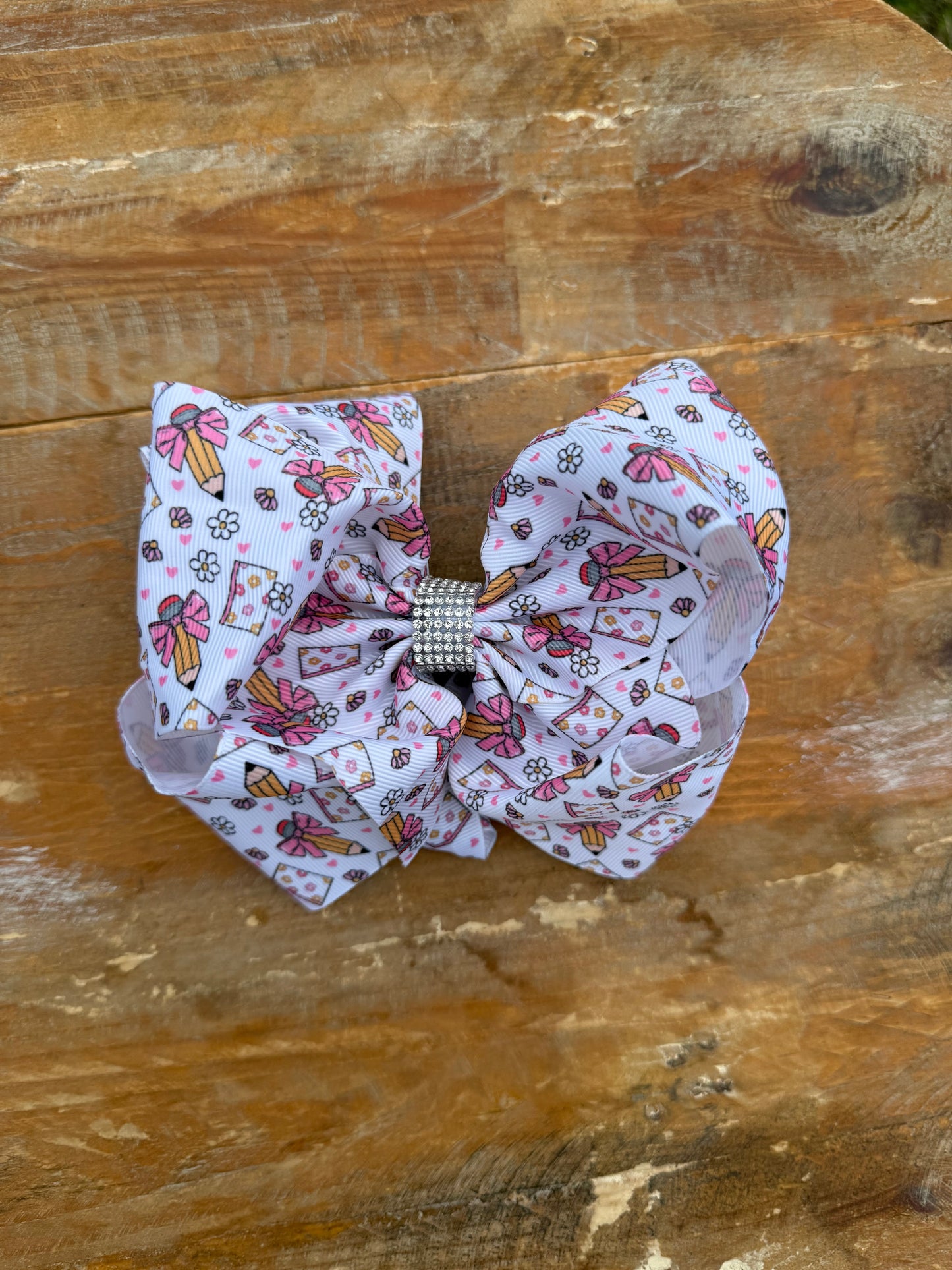 Printed 7.5 inch bedazzled hair bows