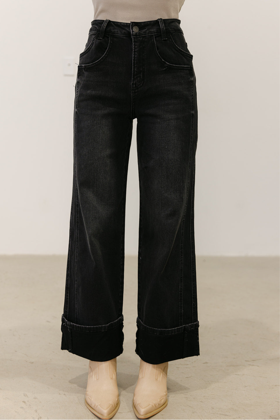 The Emaline Wide Leg Jean in Black