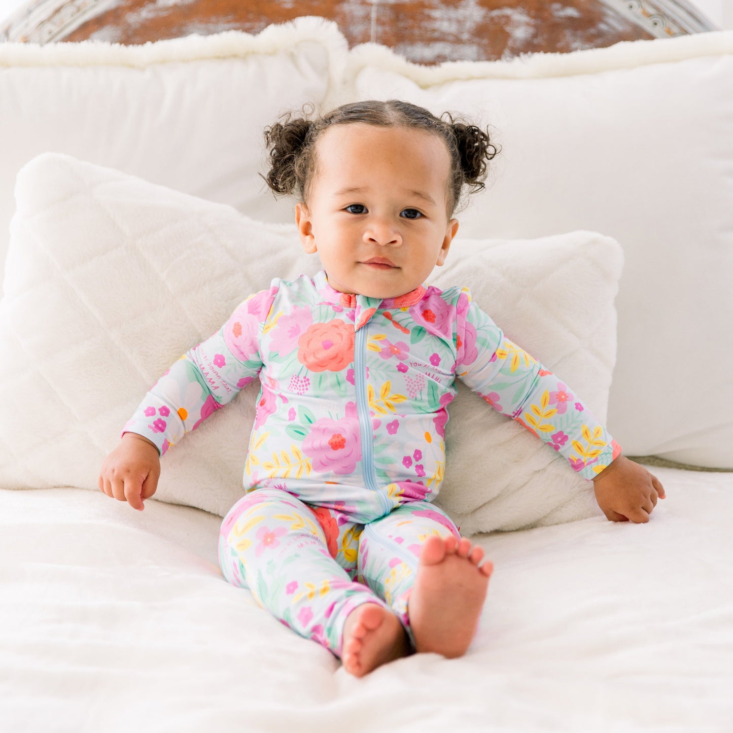 Flower Power | Bamboo Footless Onesie Romper | "You're Doing Great, Mama" | Thermo-Regulating, Double Zipper, 4-Way Stretch