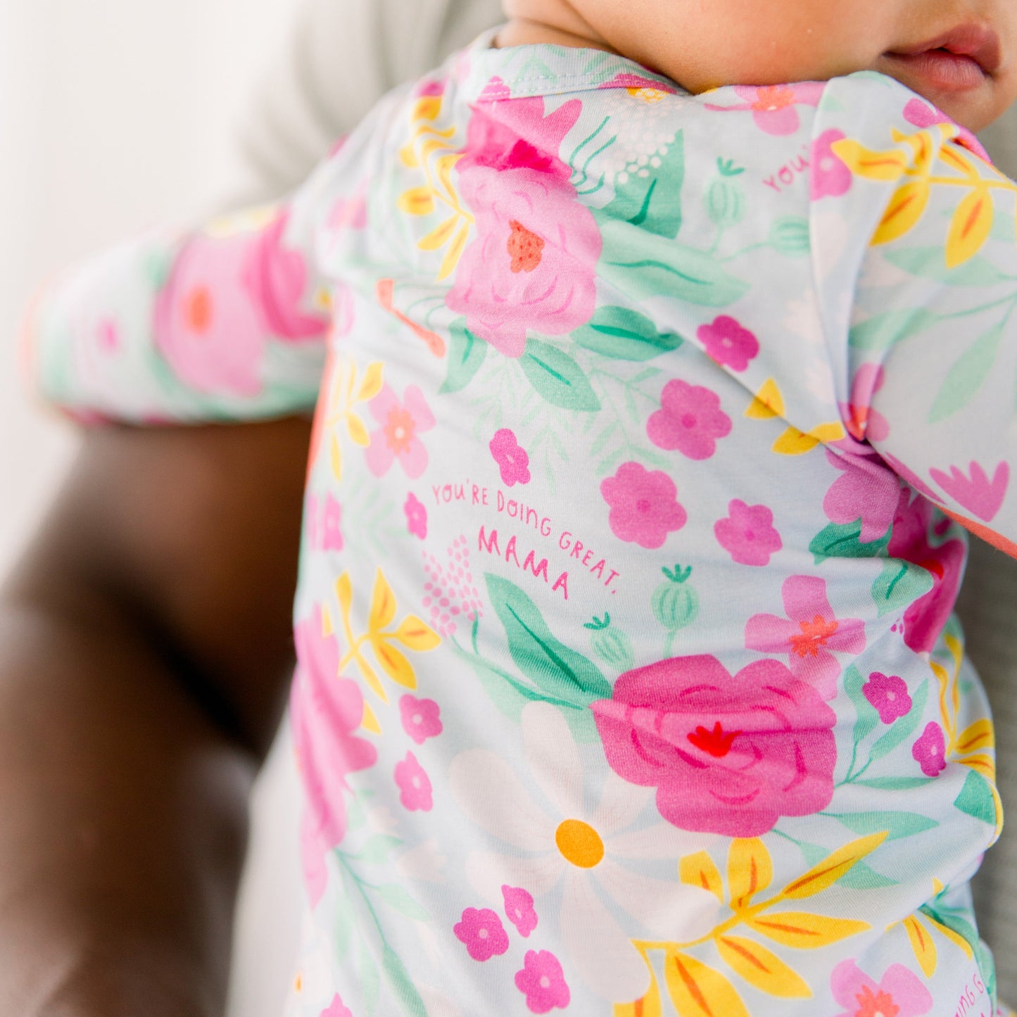 Flower Power | Bamboo Footless Onesie Romper | "You're Doing Great, Mama" | Thermo-Regulating, Double Zipper, 4-Way Stretch