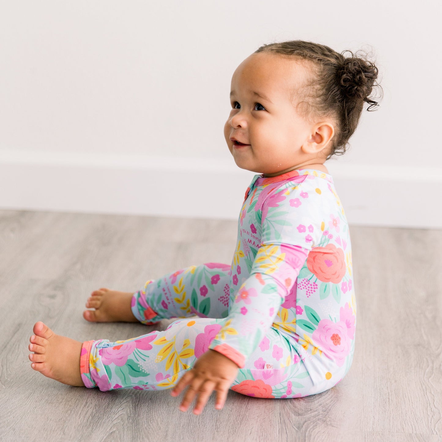 Flower Power | Bamboo Footless Onesie Romper | "You're Doing Great, Mama" | Thermo-Regulating, Double Zipper, 4-Way Stretch