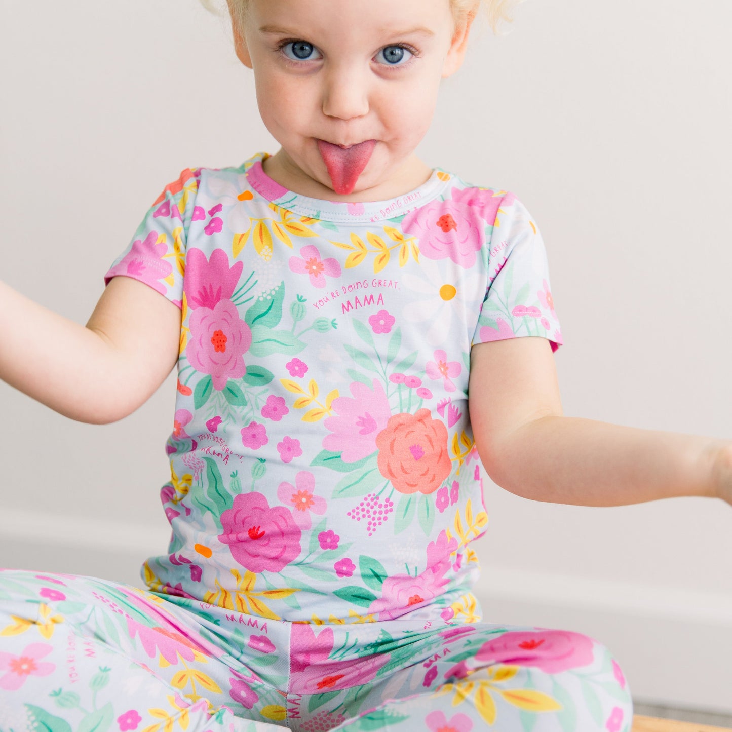Flower Power | Bamboo Short Sleeve Pajamas | "You're Doing Great, Mama" | Thermo-Regulating, 4-Way Stretch | OEKO-Tex Safe