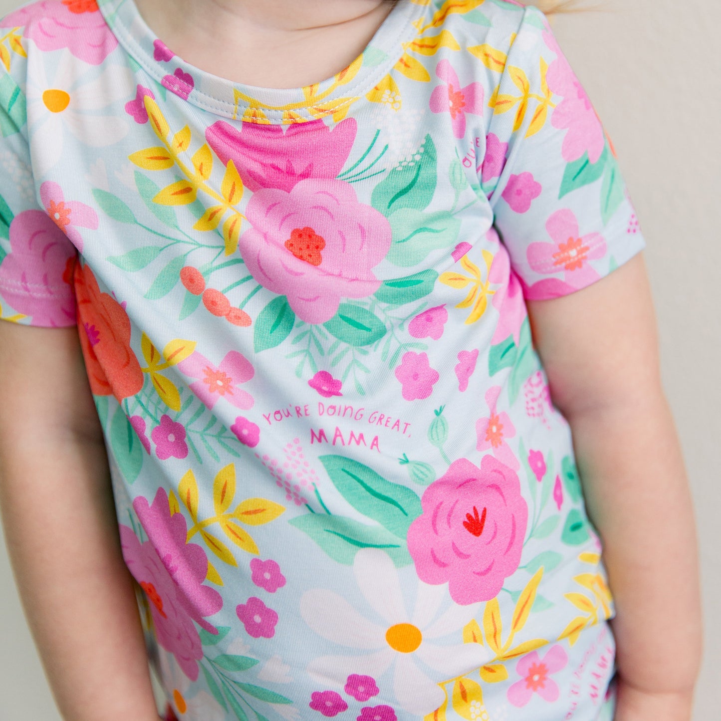 Flower Power | Bamboo Short Sleeve Pajamas | "You're Doing Great, Mama" | Thermo-Regulating, 4-Way Stretch | OEKO-Tex Safe