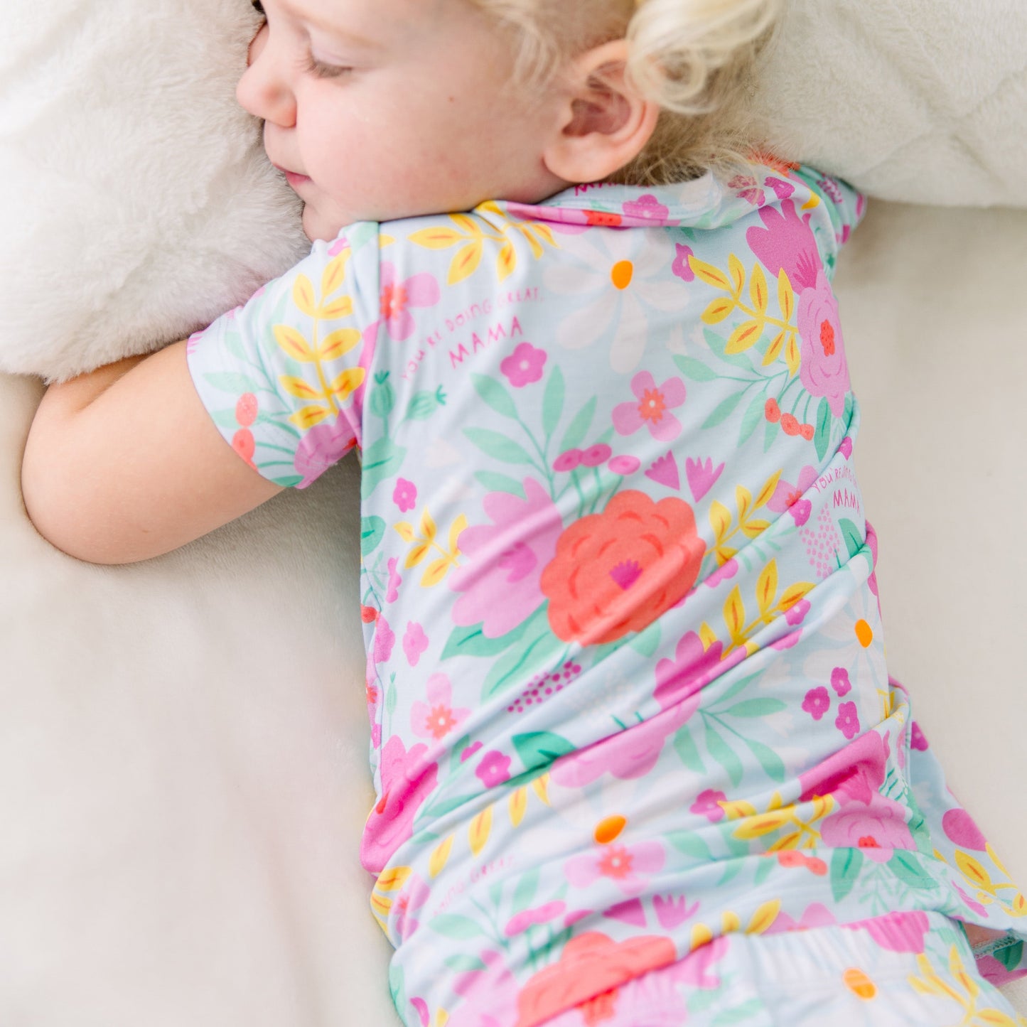 Flower Power | Bamboo Short Sleeve Pajamas | "You're Doing Great, Mama" | Thermo-Regulating, 4-Way Stretch | OEKO-Tex Safe