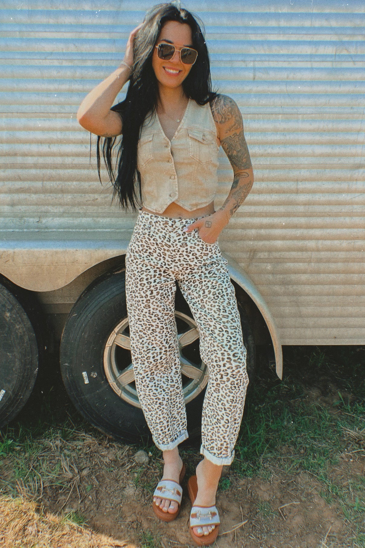 The Carlton Leopard Barrel Jean