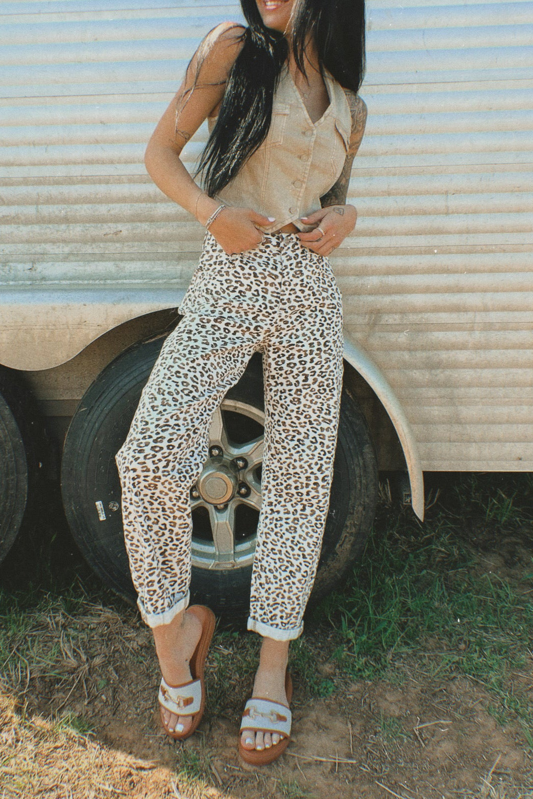 The Carlton Leopard Barrel Jean